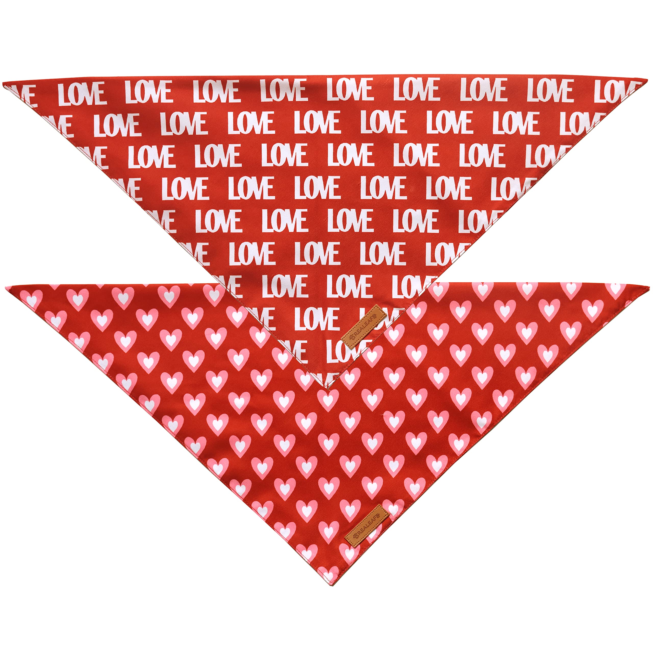 Realeaf Love Dog Bandanas 2 Pack, Triangle Reversible Mothers Day Valentine'S Day Pet Scarf For Boy And Girl, Premium Durable Fa