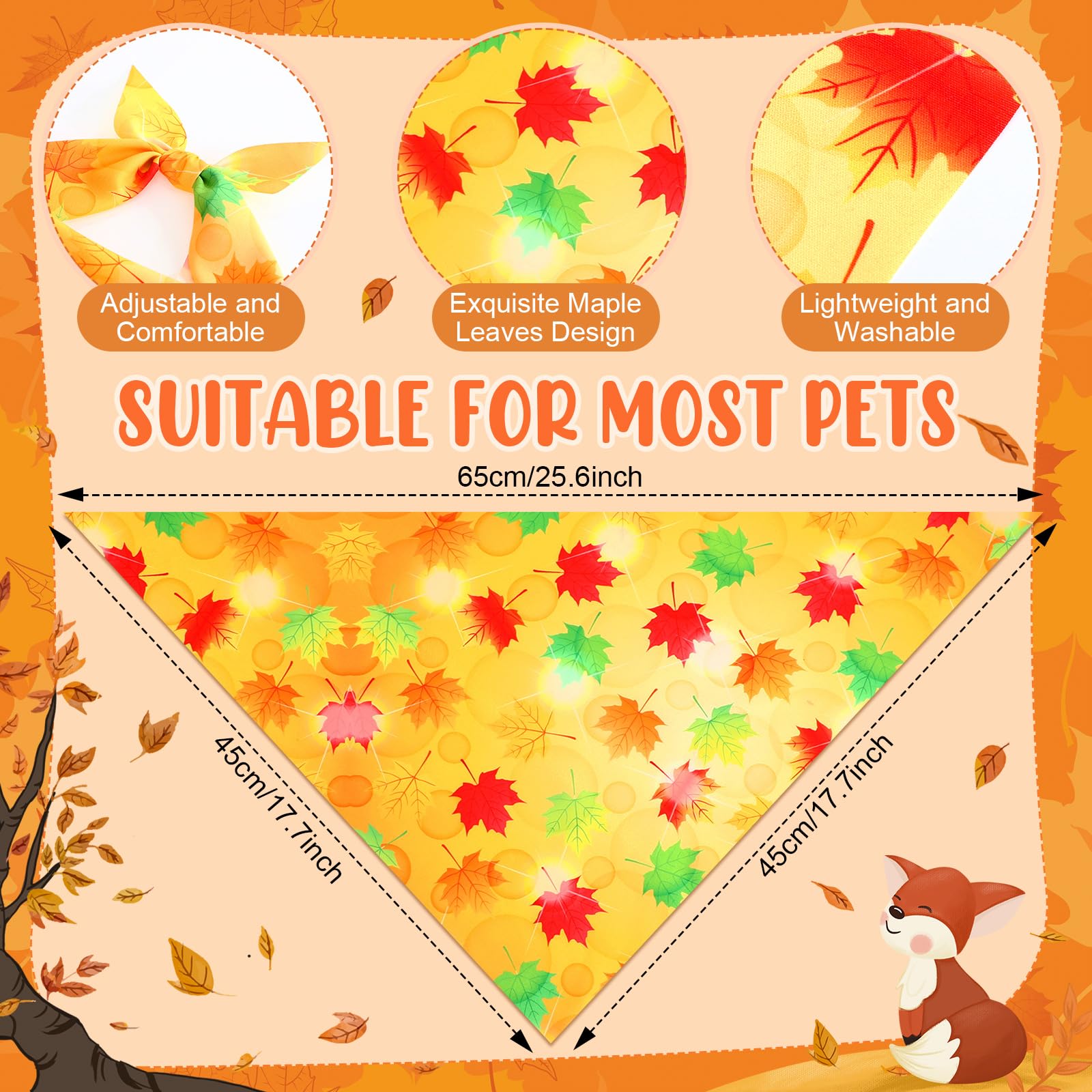 Preboun 100 Pcs Fall Thanksgiving Dog Bandanas Bulk Pumpkin Maple Leaves Bandanas for Dogs Triangle Kerchief Bibs Scarf for Pets