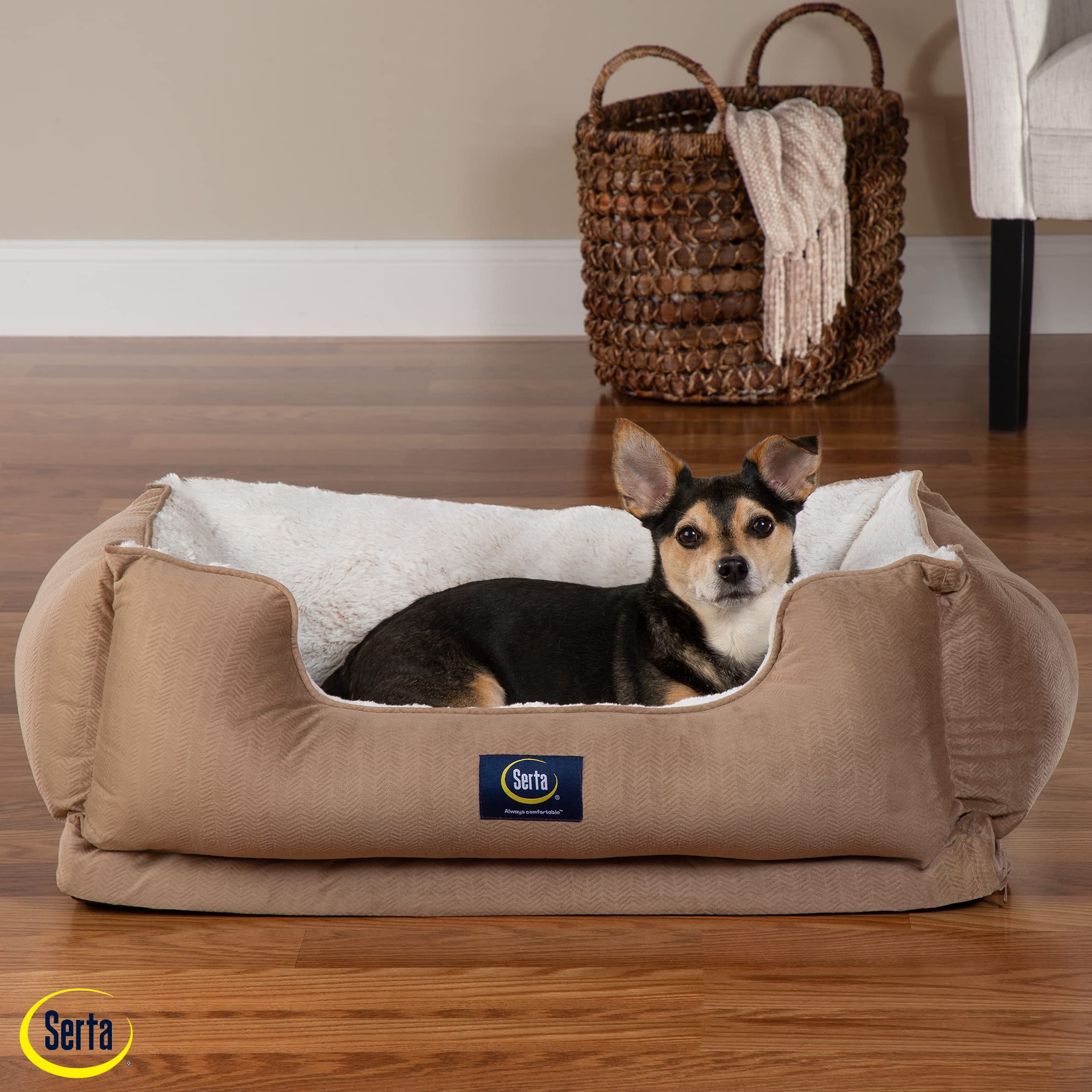 Serta Orthopedic Cuddler Dog Bed For Pets - Desert Sand (X-Large)