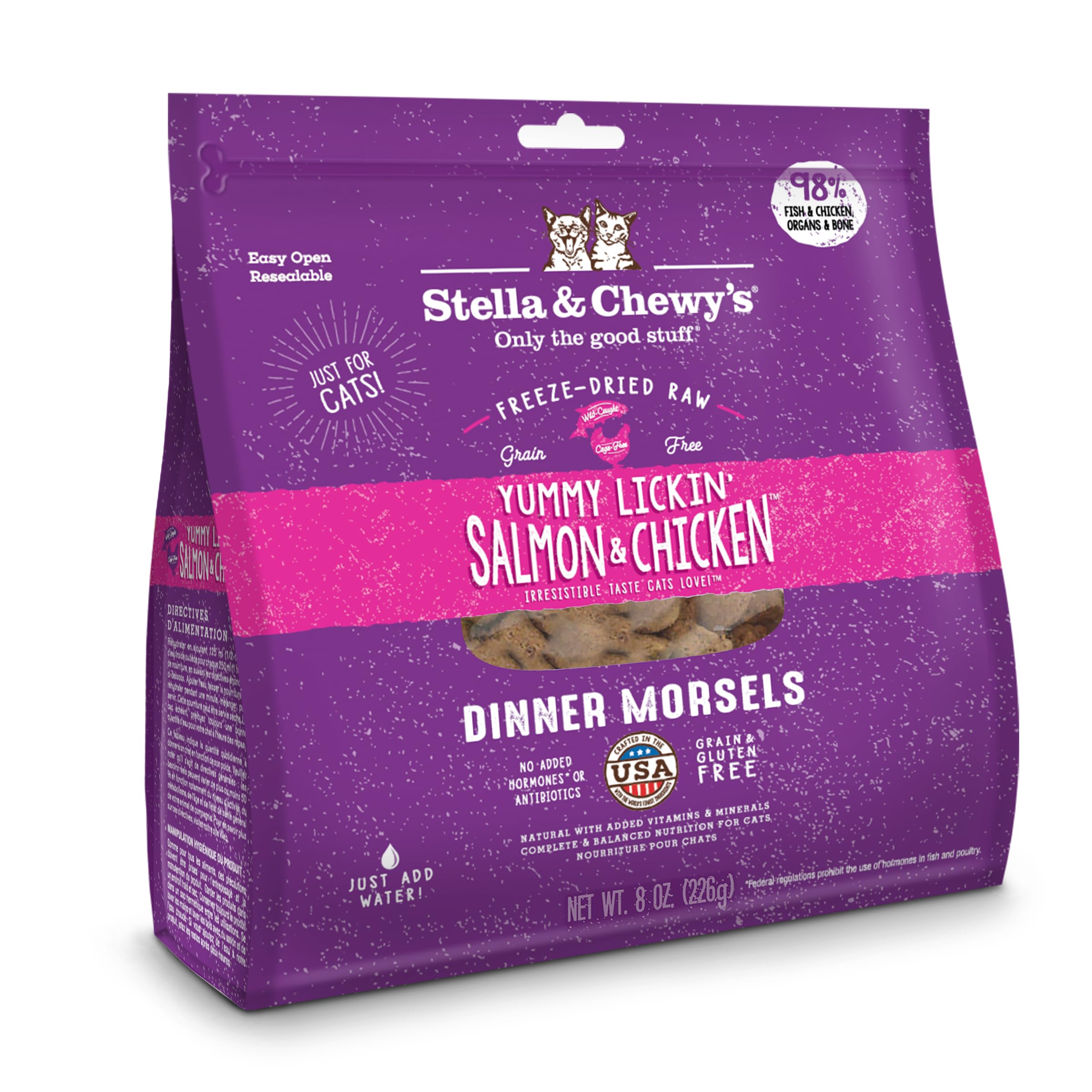 Stella & Chewys Freeze-Dried Raw Cat Dinner Morsels - Grain Free, Protein Rich Cat & Kitten Food - Yummy Lickin Salmon & Chicken