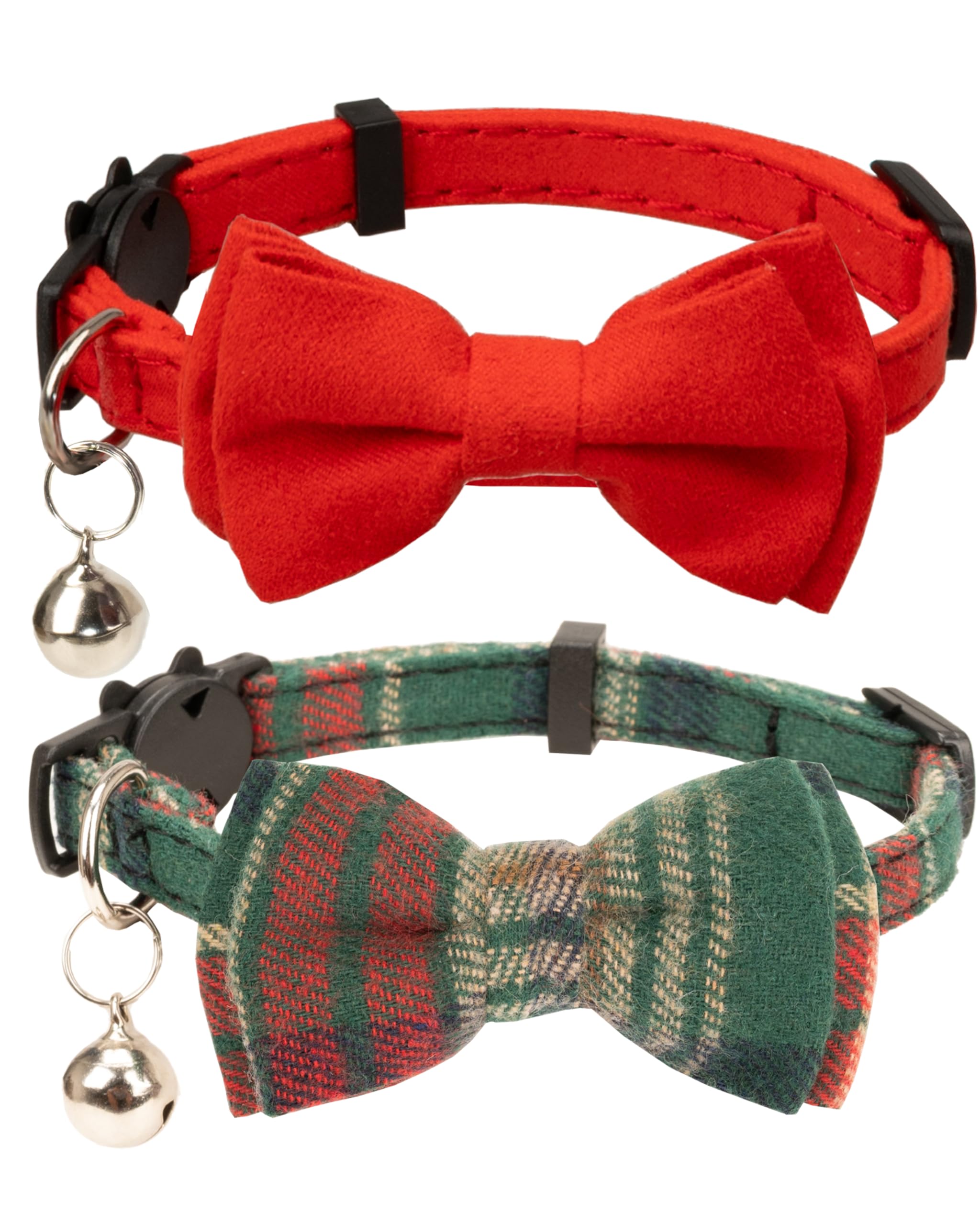 Gyapet Collar For Cats Pets Breakaway With Bell Bowtie Floral Bow Detachable Adjustable Safety Puppy 2Pcs Christmas-A