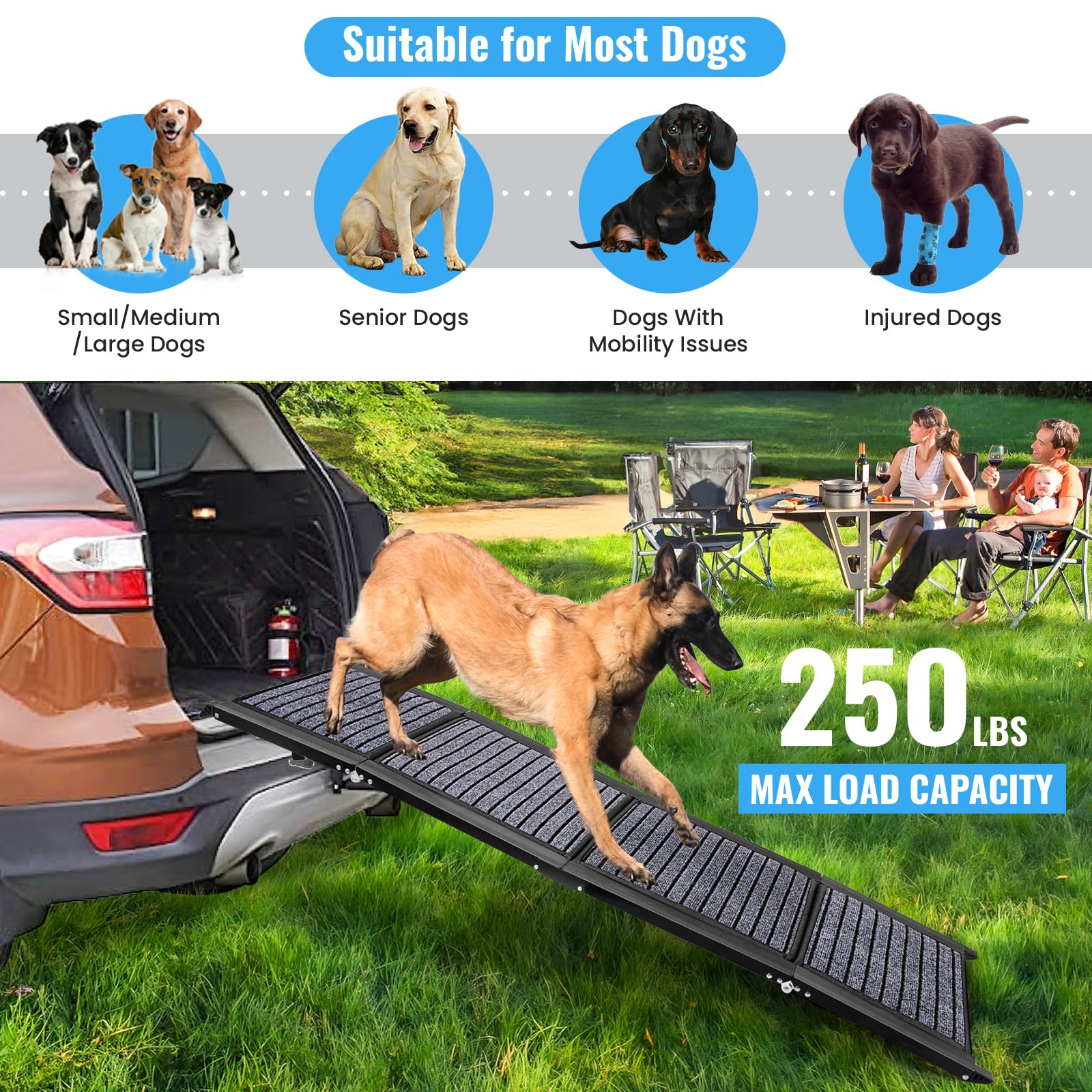 9TH SHOP Folding Dog Ramp for Cars, 63"x17", Non-Slip Surface, Portable, Black