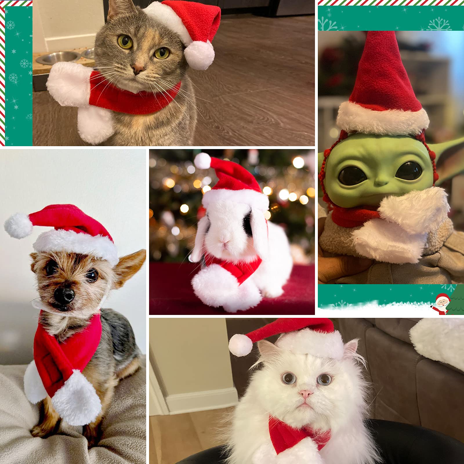 Petleso Cat Santa Hat With Scarf, Christmas Hats For Cats Small Dog Santa Hat Christmas Costume For Cat Rabbit Puppy Doll Decoration, Red S