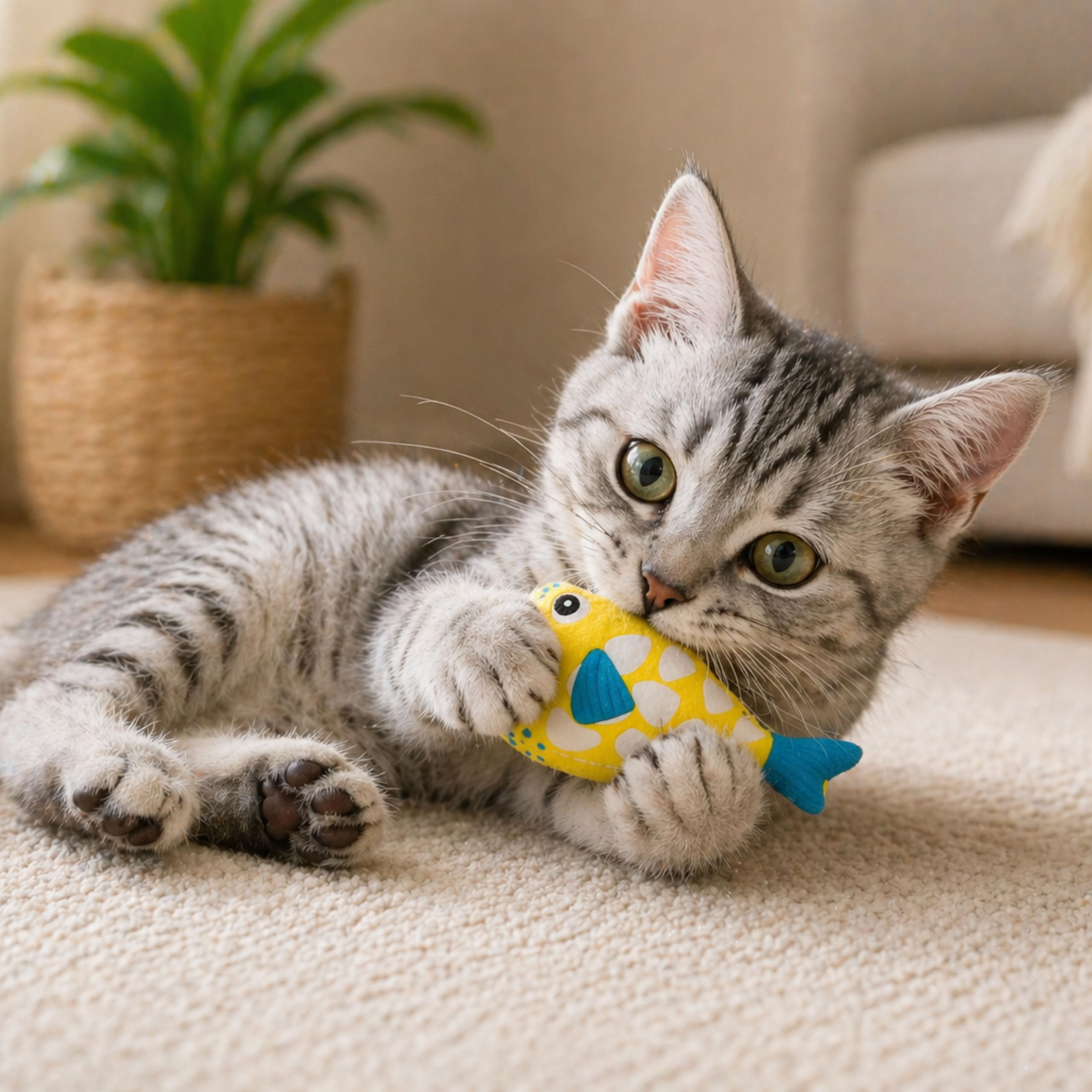 Foodie Puppies Interactive FishShaped Cat Toy (Yellow Blowfish) (Set Of 2) For Cats & Kittens, Lightweight Indoor Play Toy For 