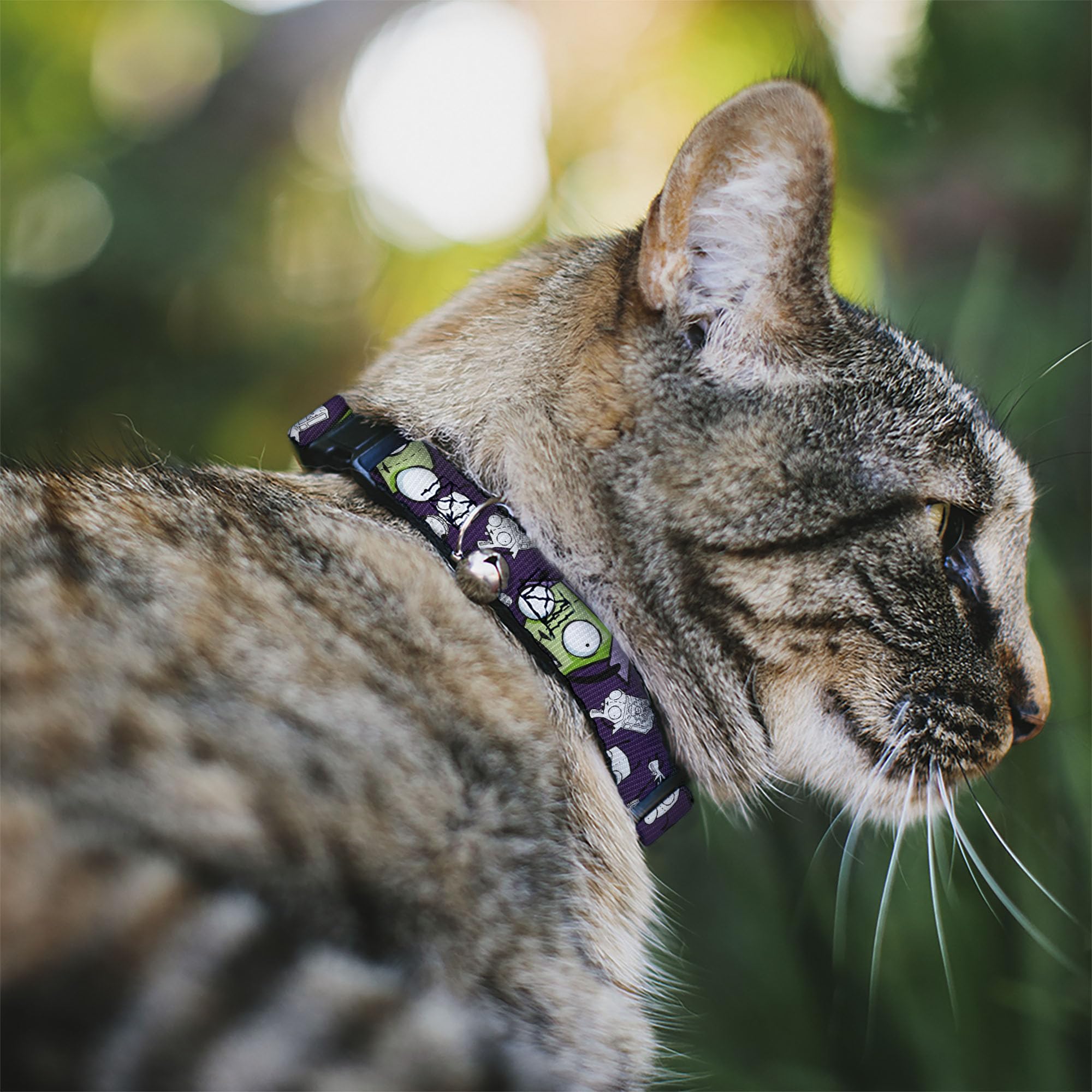 Nickelodeon Cat Collar, Breakaway Collar With Bell, Invader Zim Gir Poses And Sketch Purple, 8.5 To 12 Inches 0.5 Inch Wide