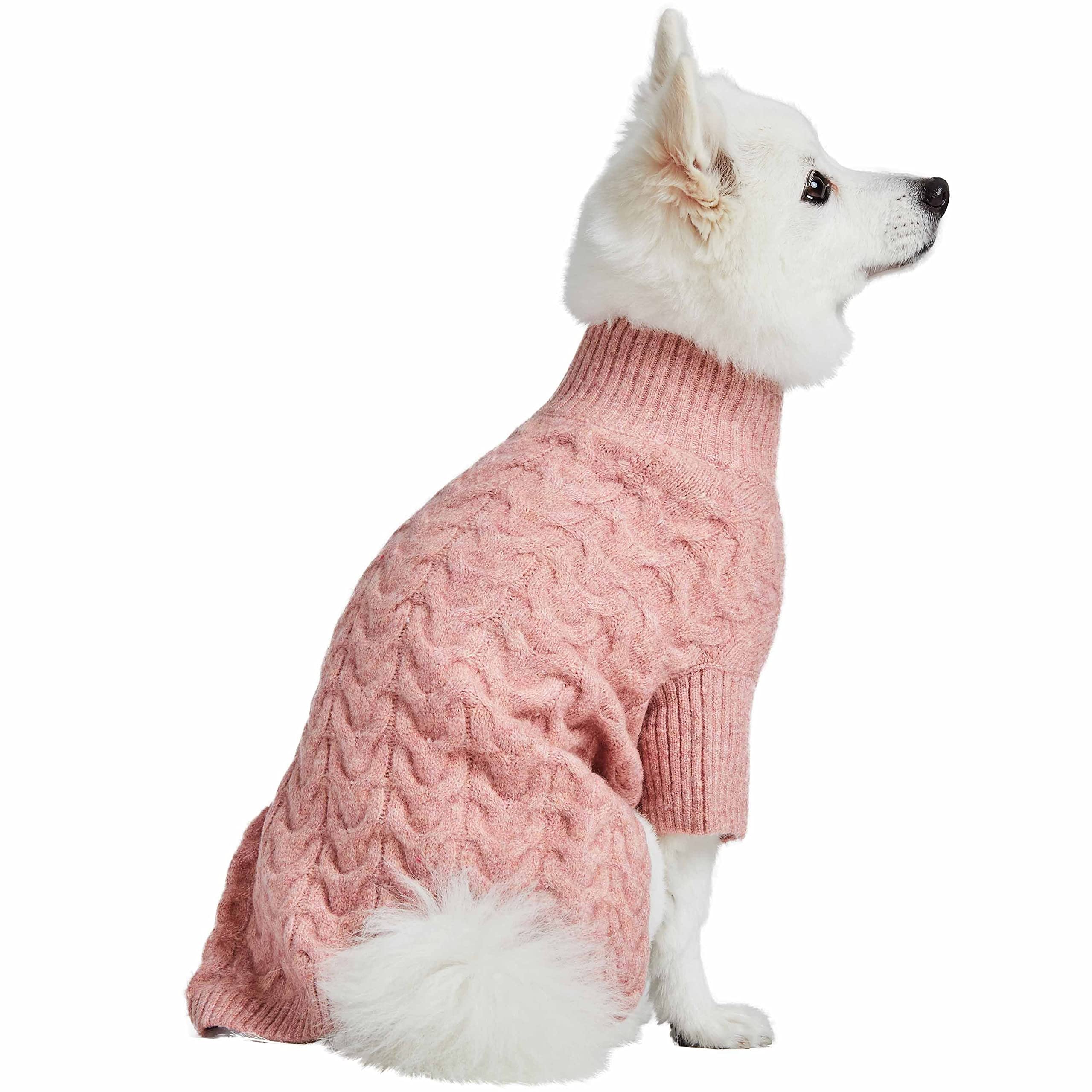 Blueberry Pet Classic Fuzzy Textured Knit Pullover Turtle-Neck Dog Sweater In Rainbow Pink, Back Length 14'', Pack Of 1 Clothes