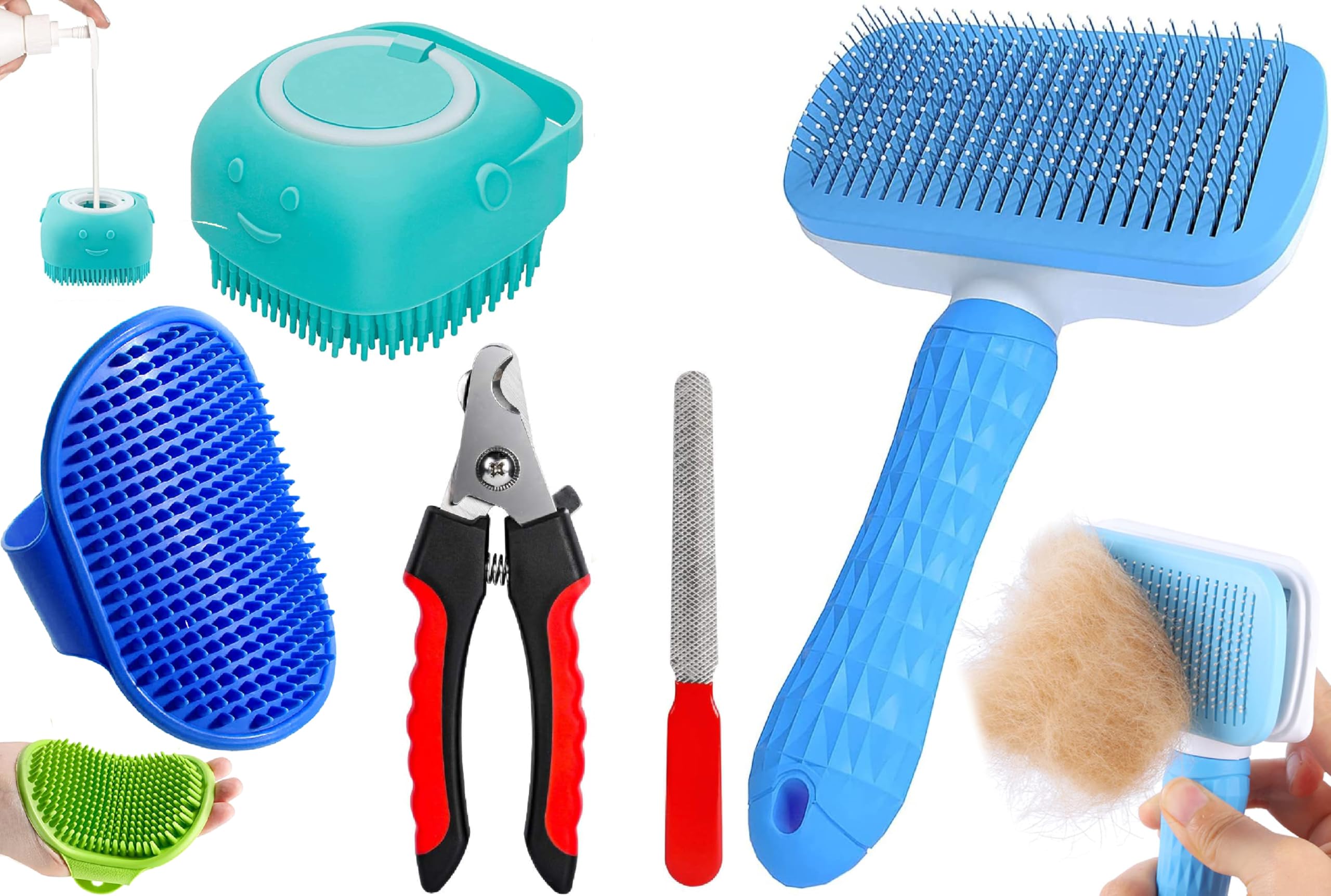 Sandra 4In1 Pet Grooming Kit For Dogs & Cats Includes Self Cleaning Brush, Cat Comb, Silicone Bath Scru
