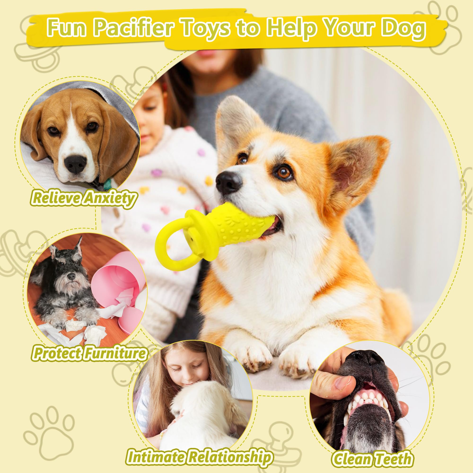 Llspet Latex Chew Dog Toys, Novelty Squeaky Pacifier Dog Toys, 5.2'' Durable Pacifier Dog Chew Toys For Small And Medium Dogs(Ye