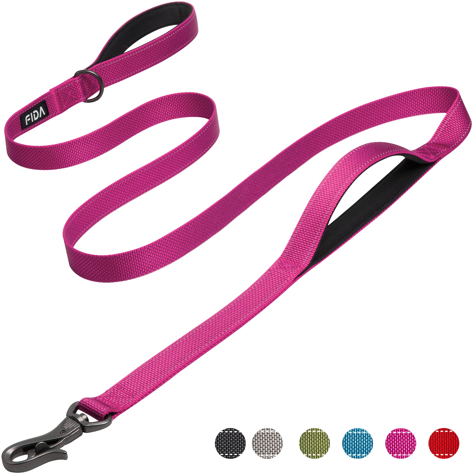Fida 6 Ft Heavy Duty Dog Leash With 2 Comfortable Padded Handles, Traffic Handle & Advanced Easy Snap Hook, Reflective Walking Lead For Large, Medium & Small Breed Dogs, Rose