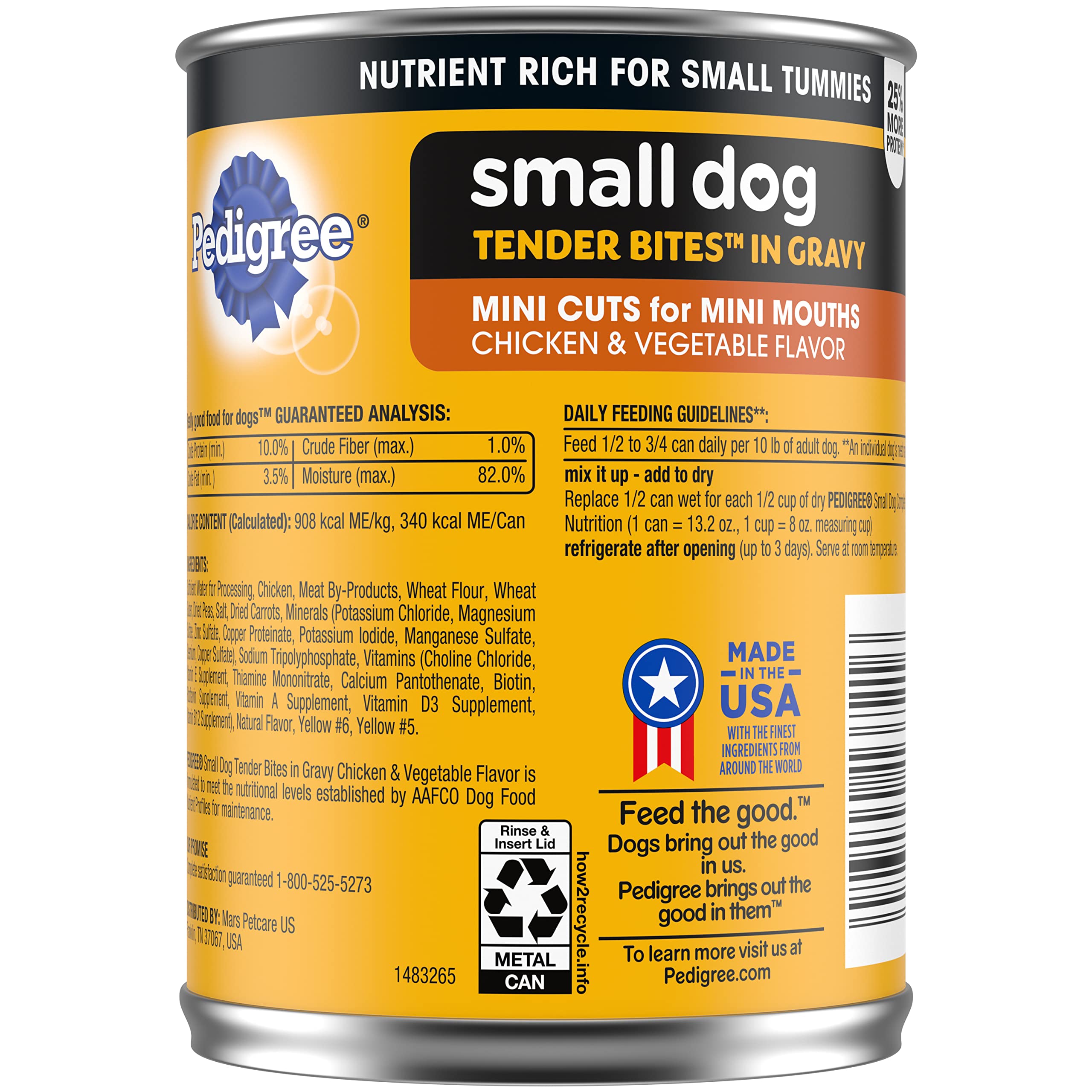 Pedigree Small Dog Tender Bites in Gravy Wet Dog Food, Chicken & Vegetable Flavor, 13.2 oz. Cans, 12 Count
