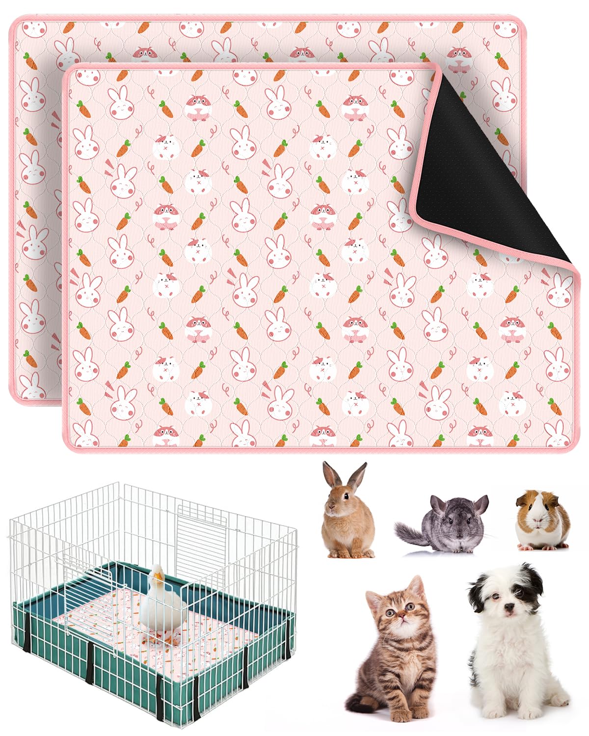 Bissap 2 Packs Guinea Pig Cage Liners, 18  X24   Washable Guinea Pig Pee Pads Non Slip Reusable Fast and Super Absorbent Bed