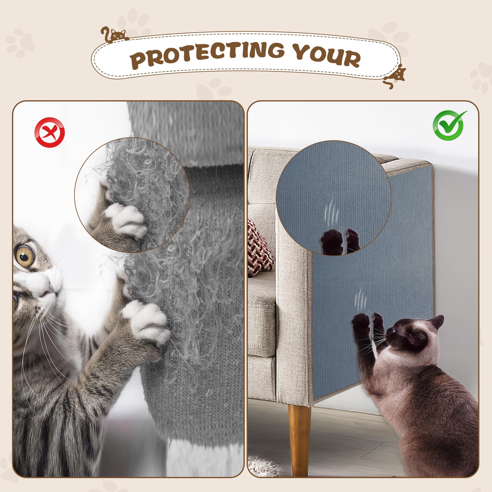 Eunice Cat Scratching Mat, Self-Adhesive Cat Scratch Carpet, Trimmable Replacement Carpet Pad For Tree Wall Cat Scratching Post