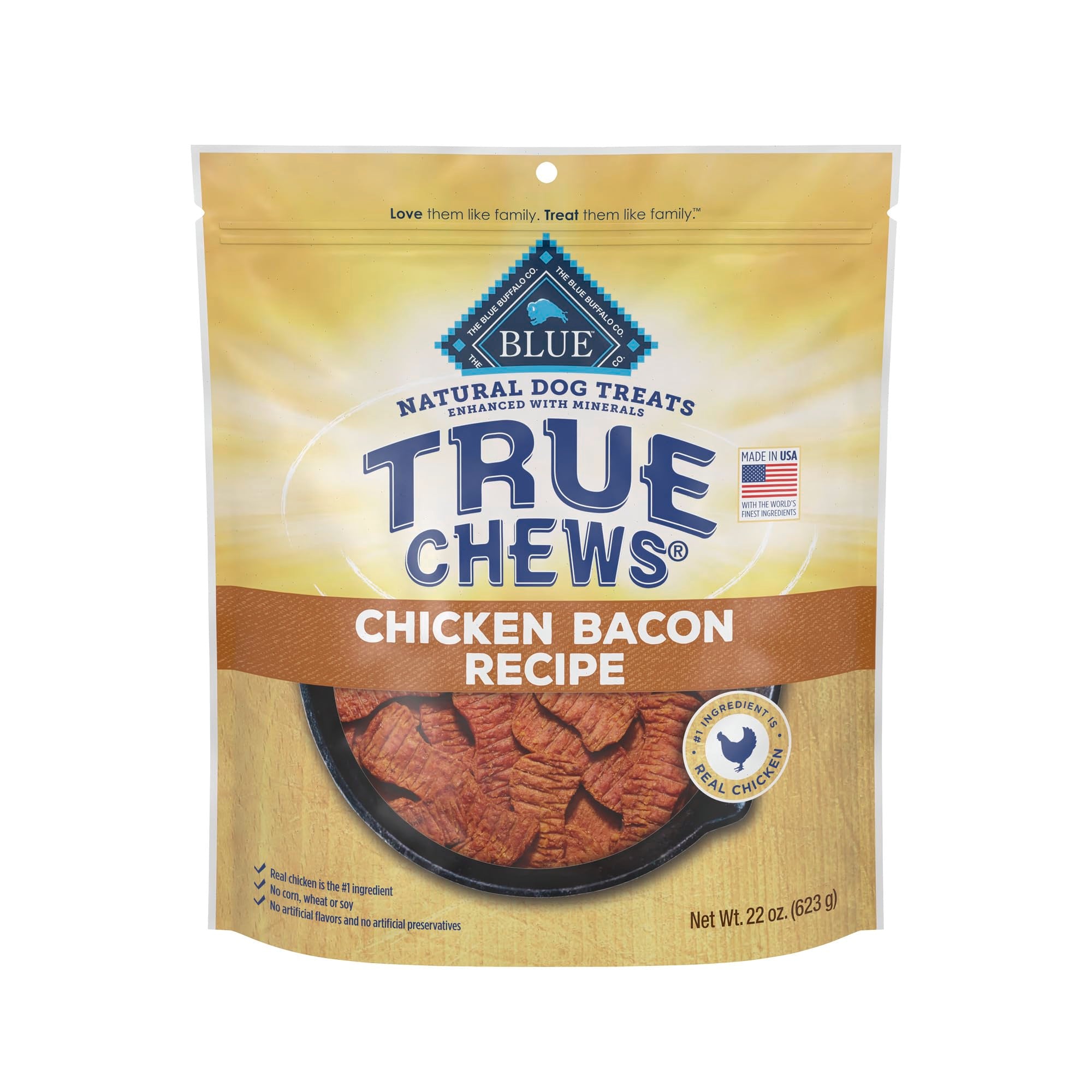 Blue Buffalo True Chews Dog Treats, Made in the USA with Natural Ingredients, Chicken Bacon Recipe, 22-oz Bag