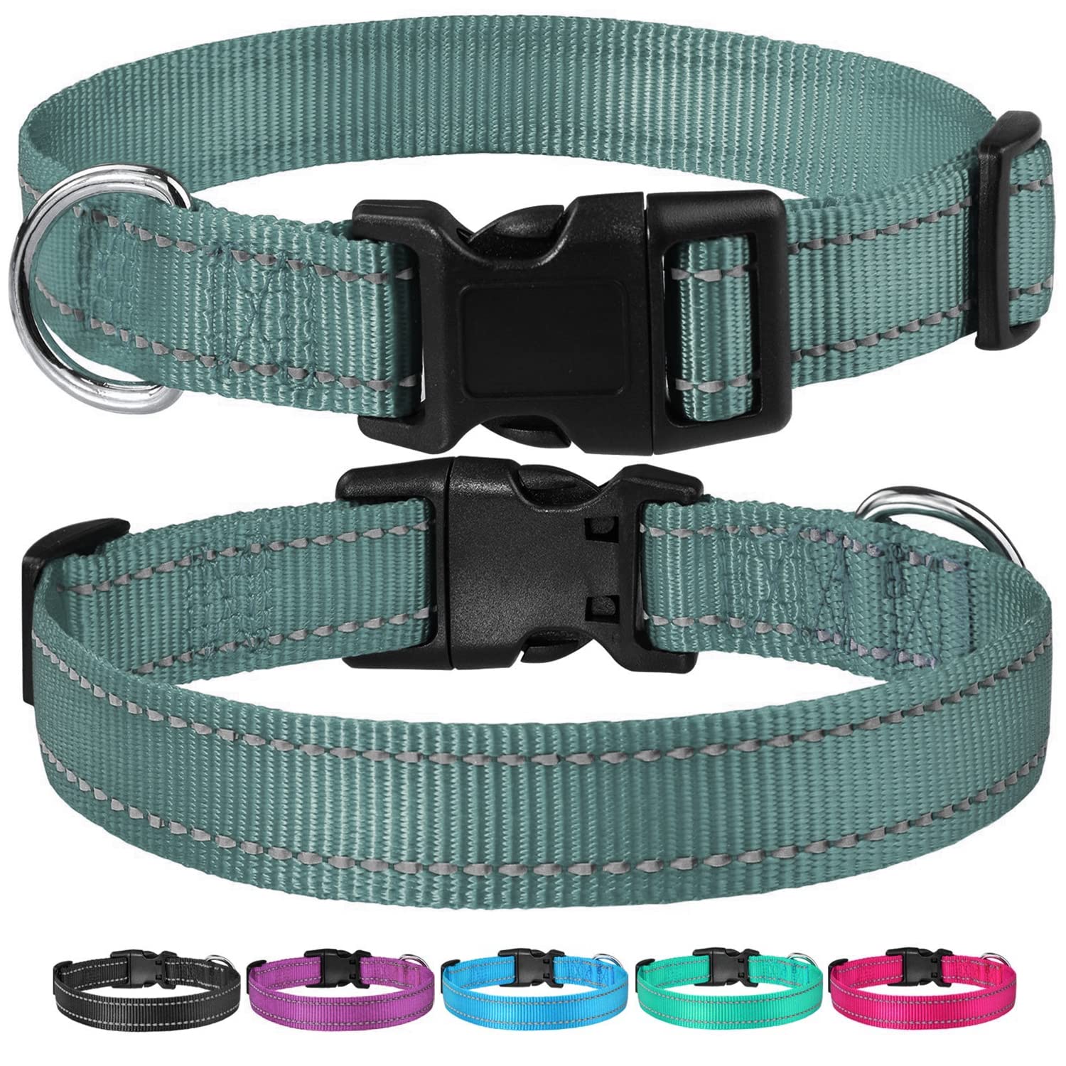 Reflective Dog Collar With Buckle Adjustable Safety Nylon Collars For Small Medium Large Dogs, Grey Xs