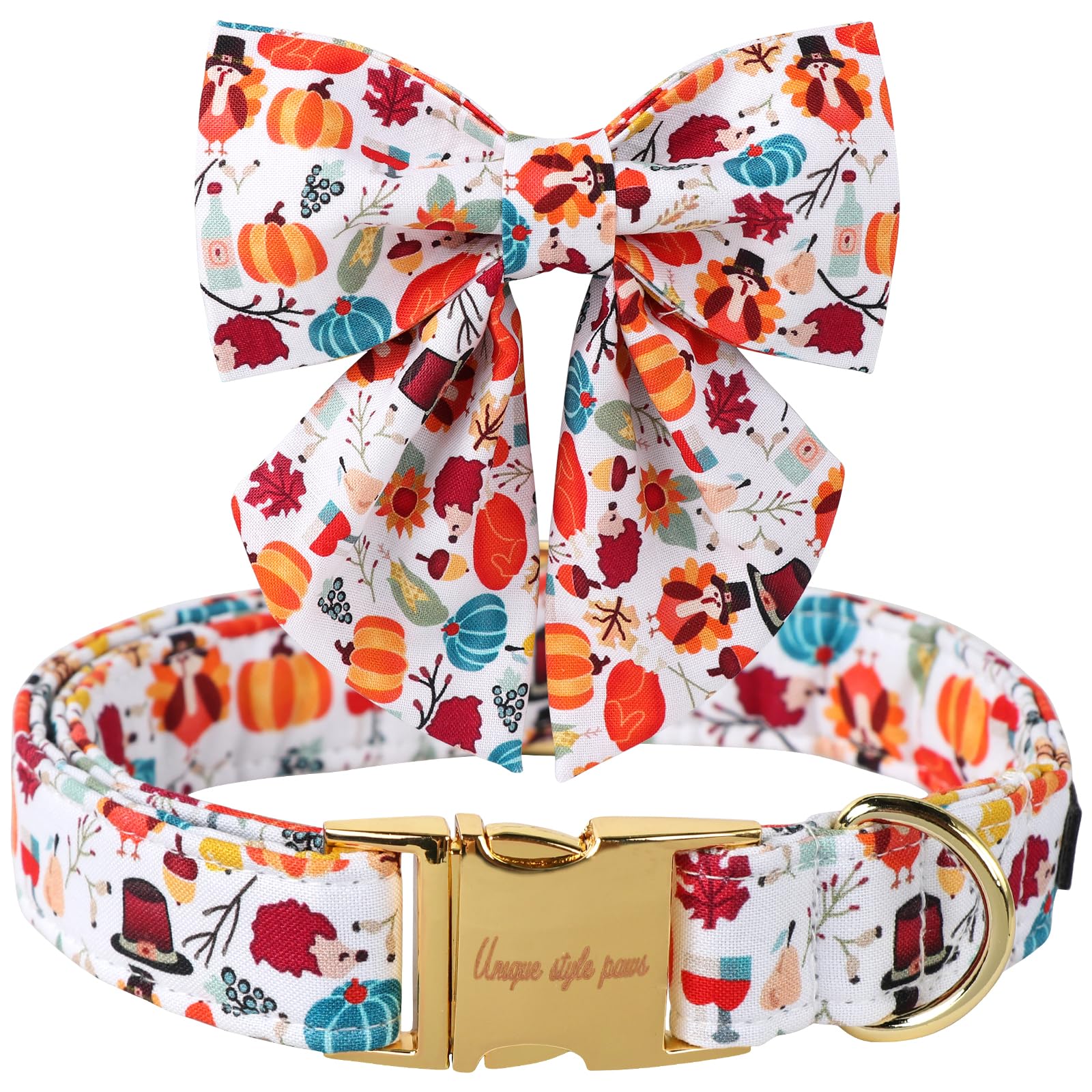 Unique Style Paws Cotton Thanksgiving Dog Collar With Bow Halloween Pumpkin Plaid Dog Collar With Bow Tie For Small Medium Large Dogs Pets Gifts