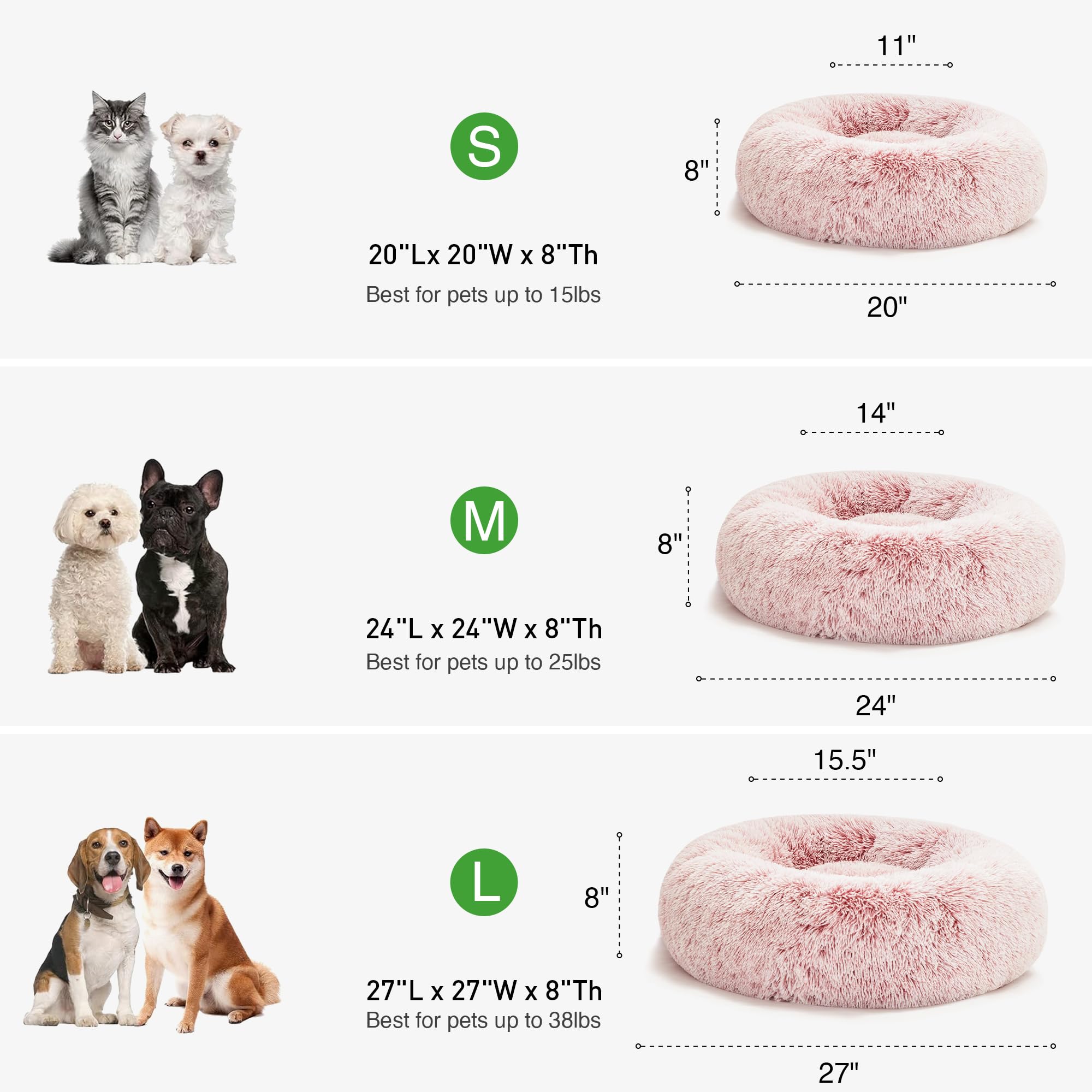 Love'S Cabin 20In Cat Beds For Indoor Cats - Cat Bed With Machine Washable, Waterproof Bottom - Fluffy Dog And Cat Calming Cushion Bed For Joint-Relief And Sleep Improvement, Pink