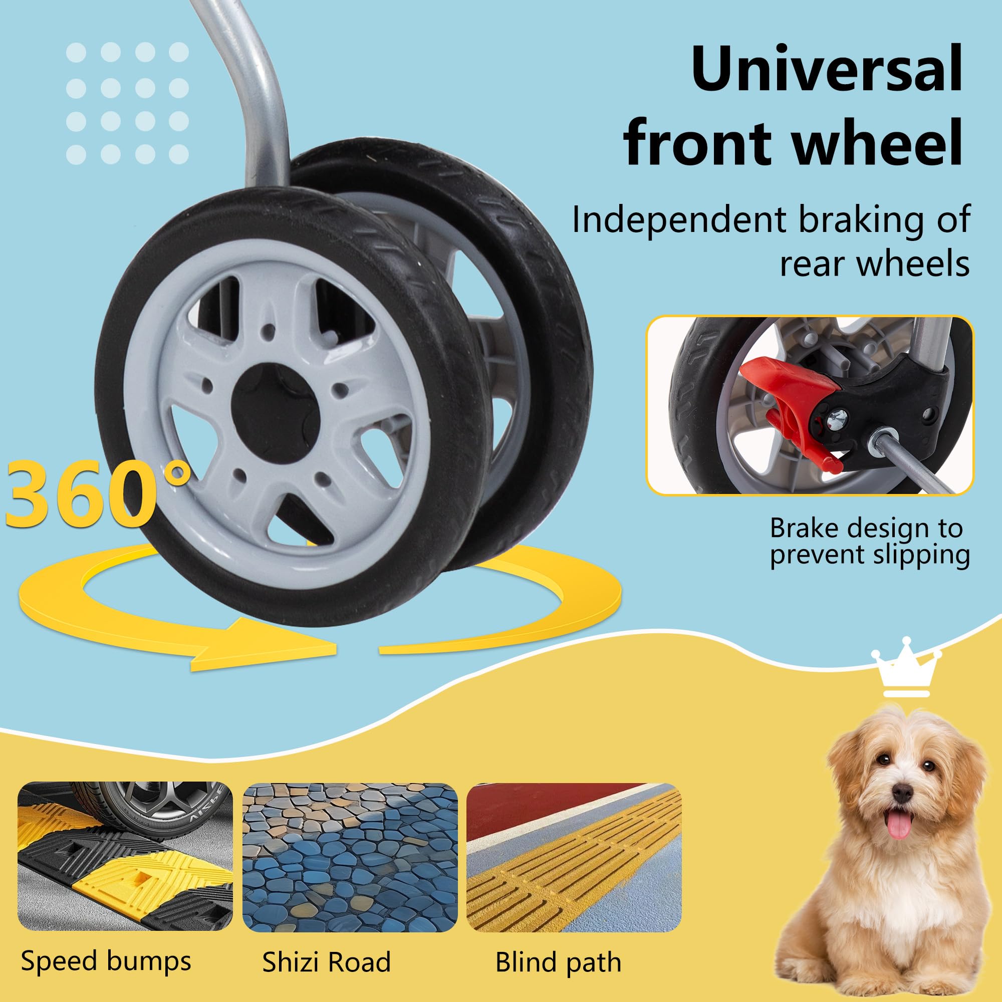 FDW Pet Stroller 4-Wheel Dog Cat Stroller Travel Folding Carrier with Cup Holder and Removable Liner for Small Medium Dogs Cats,