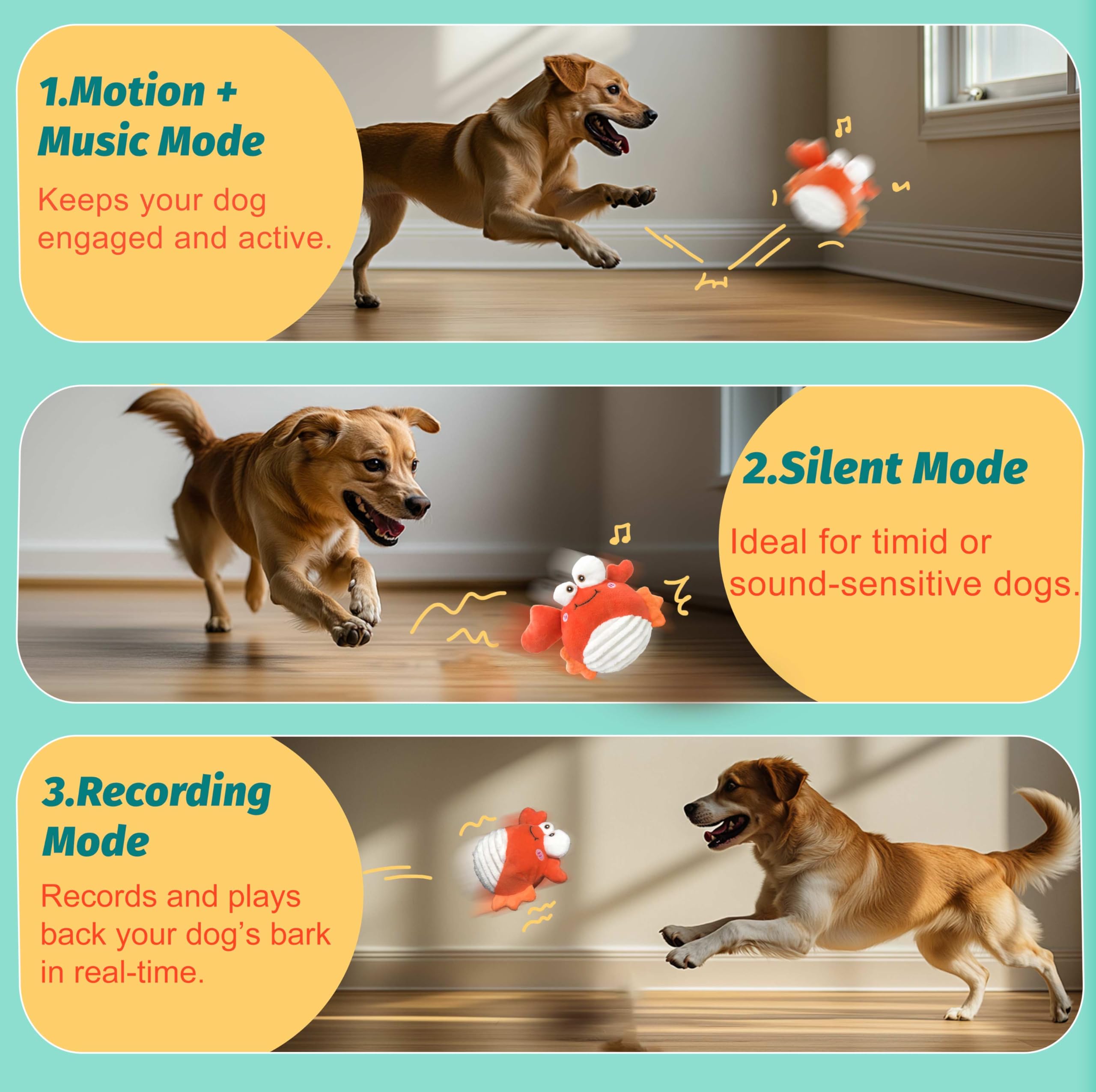 Gukco Crab Interactive Dog Toys - Rechargeable Self-Play Toy With Motion-Activated Ball & Music Recording Modes For Small, Mediu