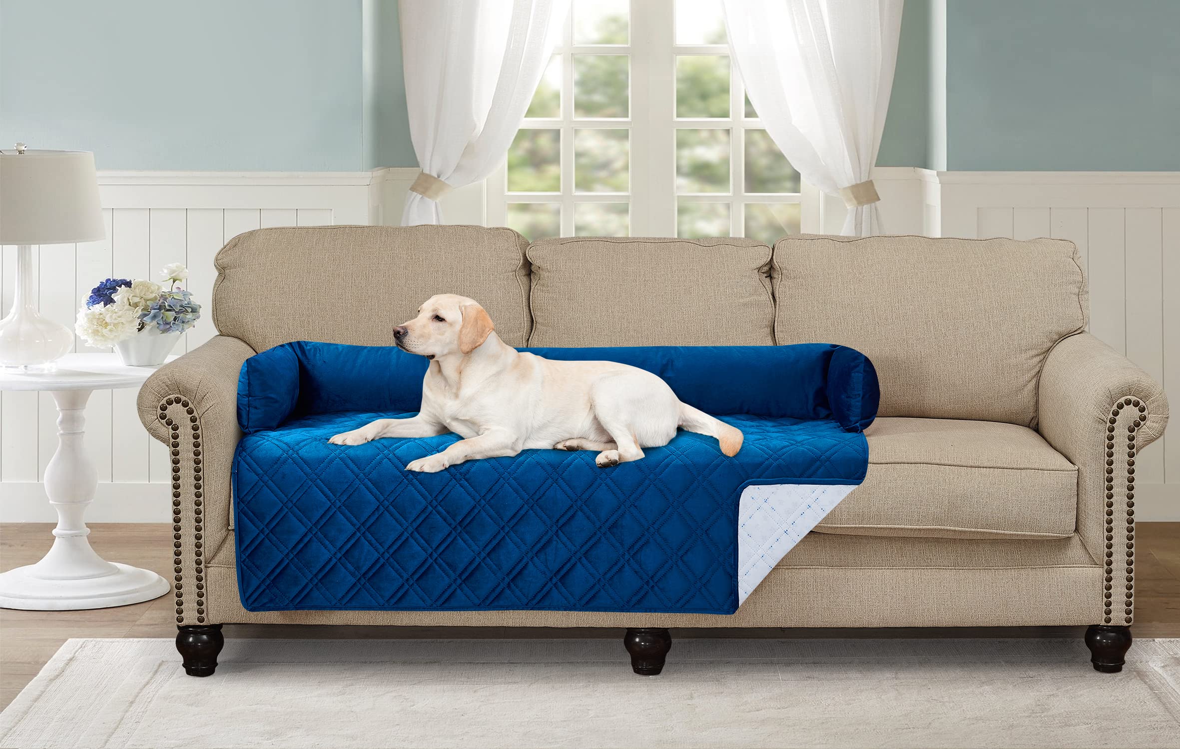 Brilliant Sunshine Premium Blue Silky Velvet Pet Sofa Bed, Slip Resistant, Waterproof, Washable Couch Protector With Removable B