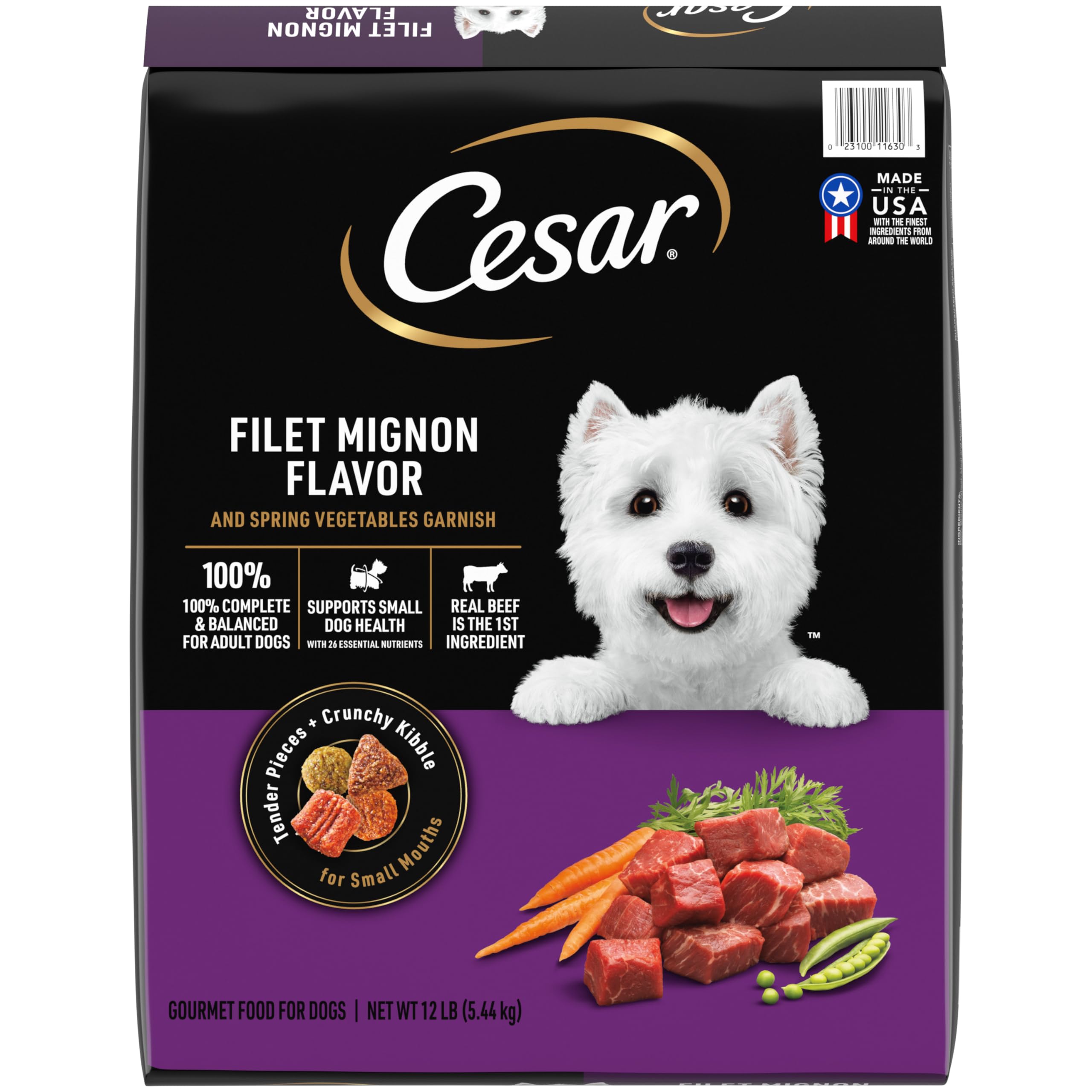 CESAR Small Breed Dry Dog Food Filet Mignon Flavor and Spring Vegetables Garnish, 12 lb. Bag