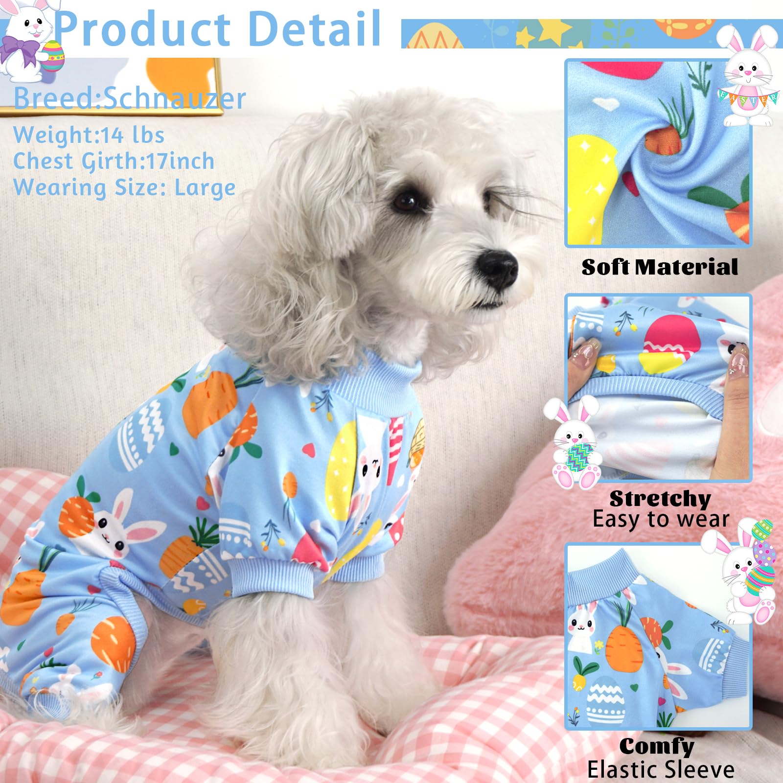 Xpudac Easter Eggs Dog Pajamas Soft Lightweight Bunny Dog Clothes For Small Medium Dogs Pet Jumpsuit Outfit Cat Apparel-Xs
