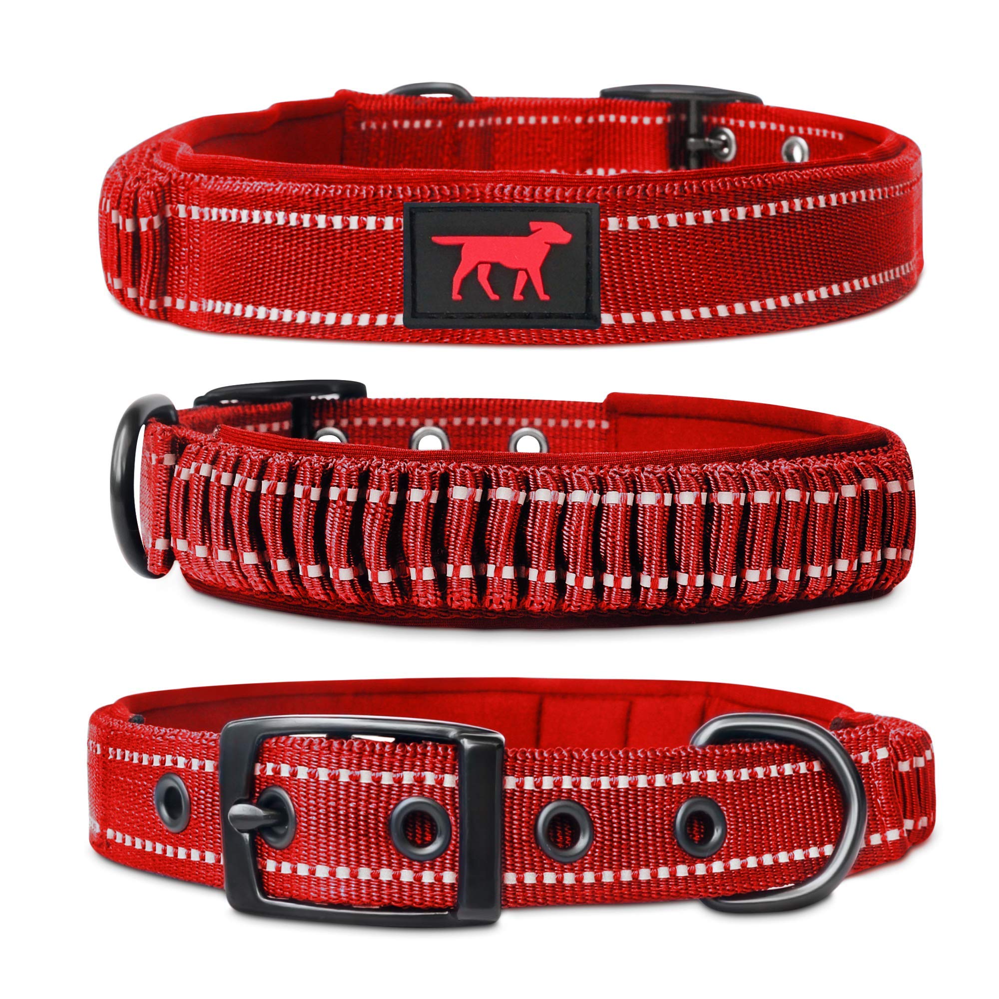 Heavy Duty Dog Collar With Handle | Ballistic Nylon Heavy Duty Collar | Padded Reflective Dog Collar With Adjustable Stainless Steel Hardware | Convenient Sizing For All Breeds