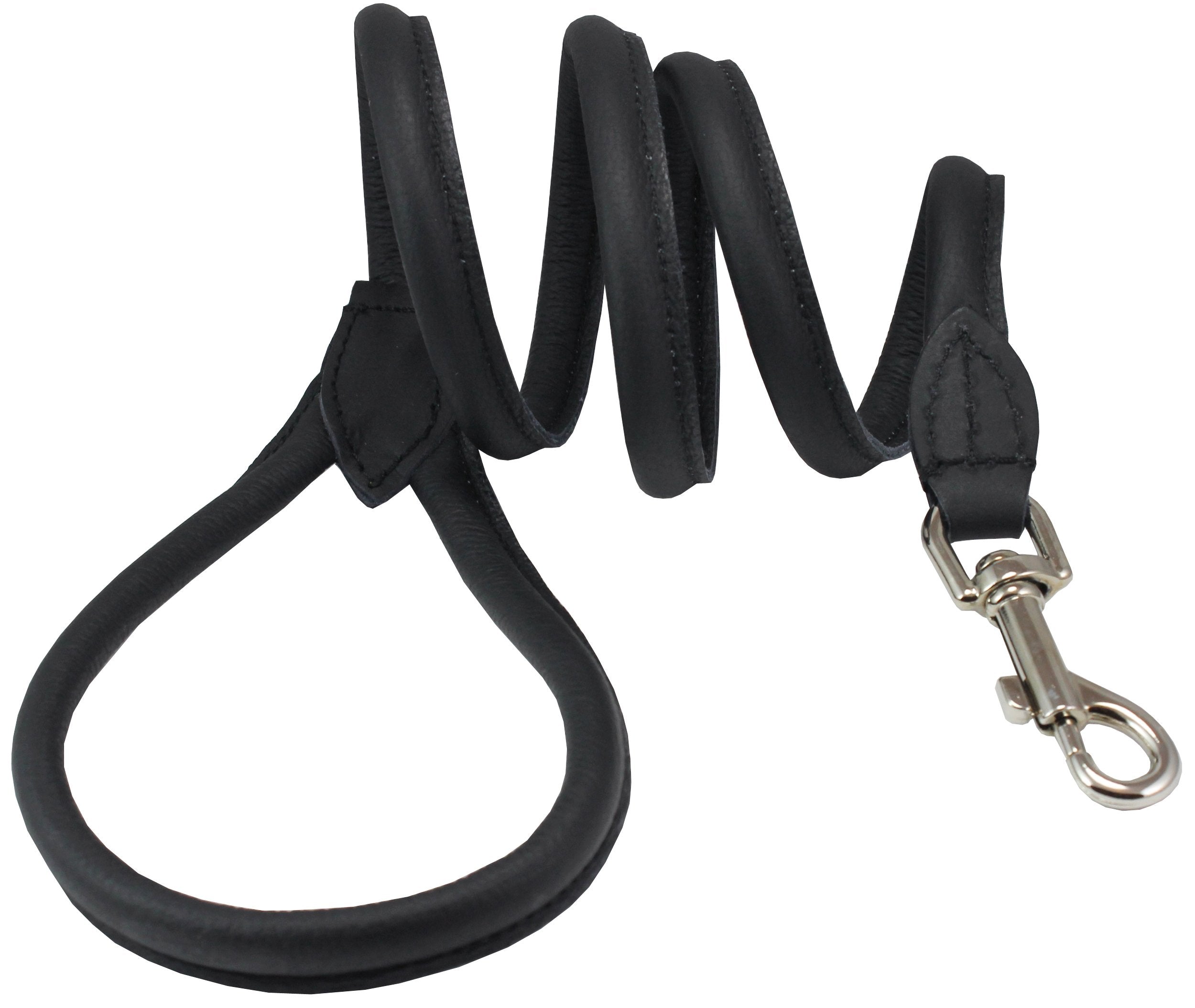 Dogs My Love 4Ft Long Round Genuine Rolled Leather Dog Leash Black (Small: 3/8')
