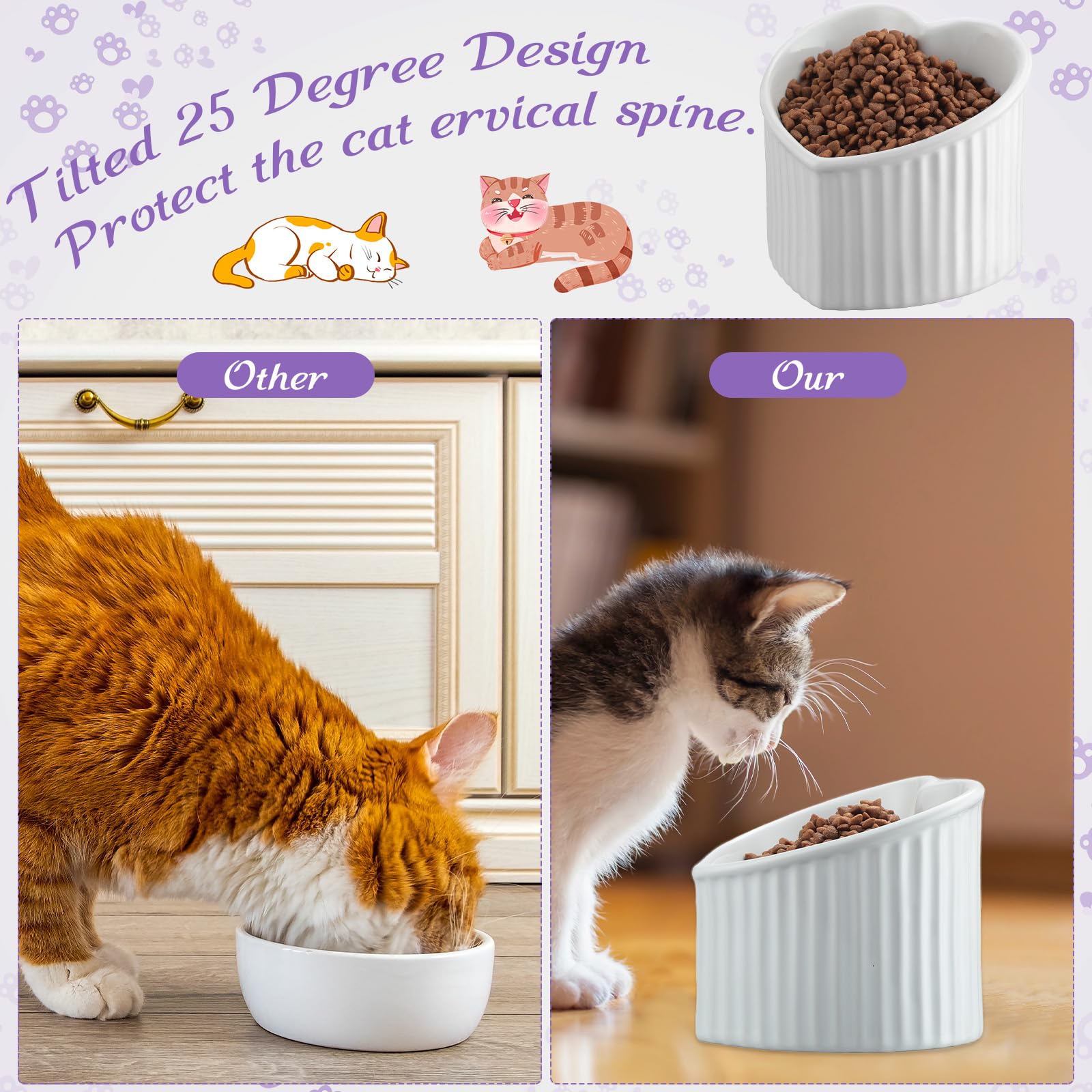 Mumufy 2 Pcs Ceramic Elevated Cat Bowls Tilted Elevated Raised Pet Bowls Anti Vomit Cat Dish for Indoor Stress Free Water Dish F