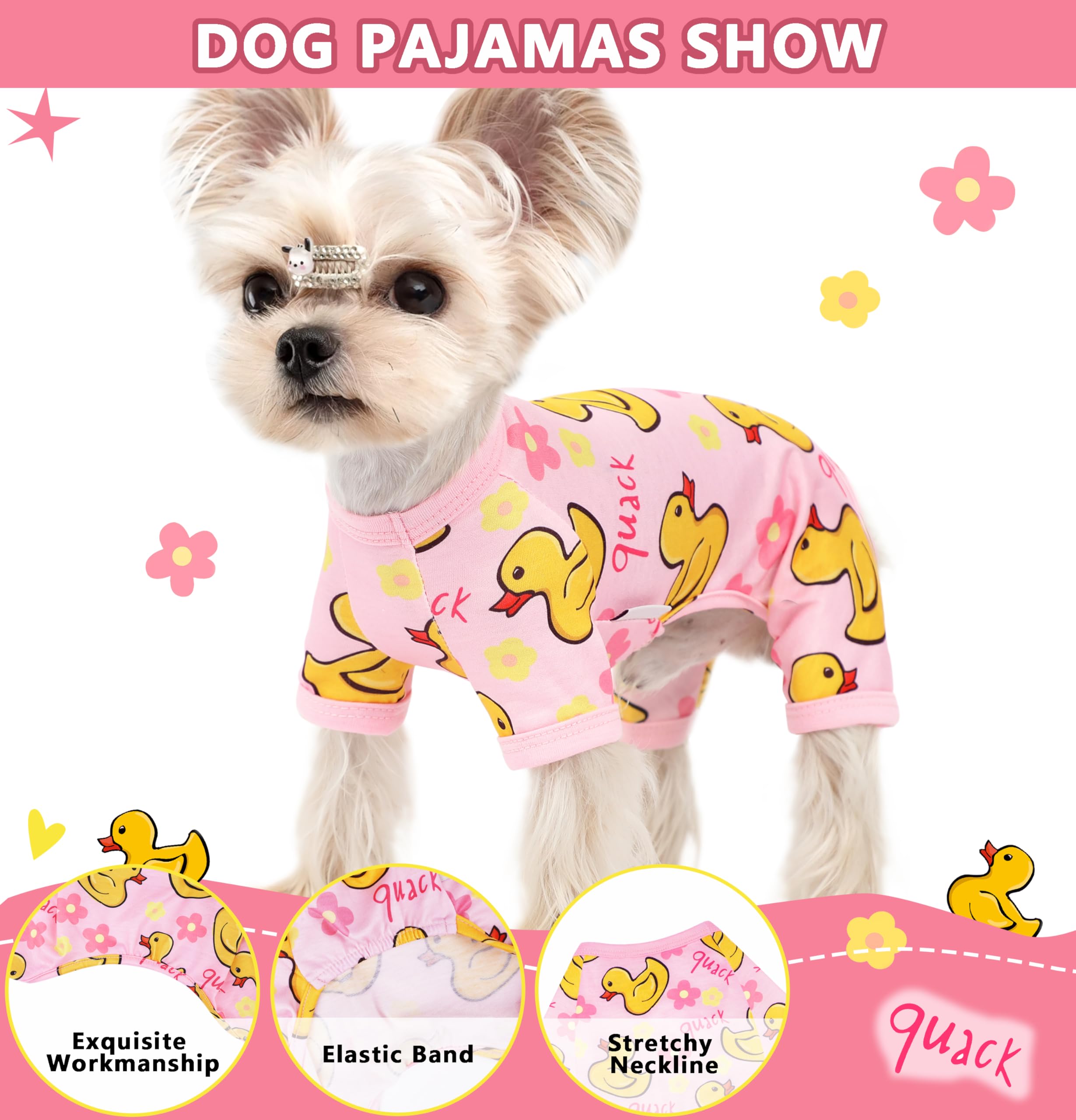 Dog Pajamas For Small Dogs Stretchy Chihuahua Clothes Summer Doggie Onesie Cute Puppy Pjs Girl Boy Pet Clothing Cat Onesie (Duck