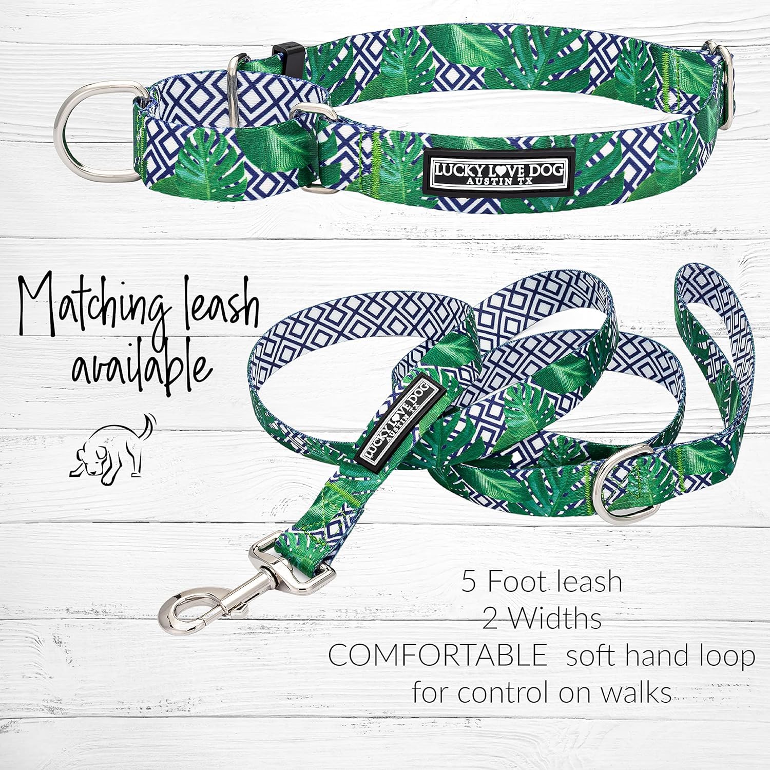 Lucky Love Dog Martingale Collar And Leash Set, Premium No Slip Martingale Collar For Medium Boy Dogs, Great For Whippets, Greyh