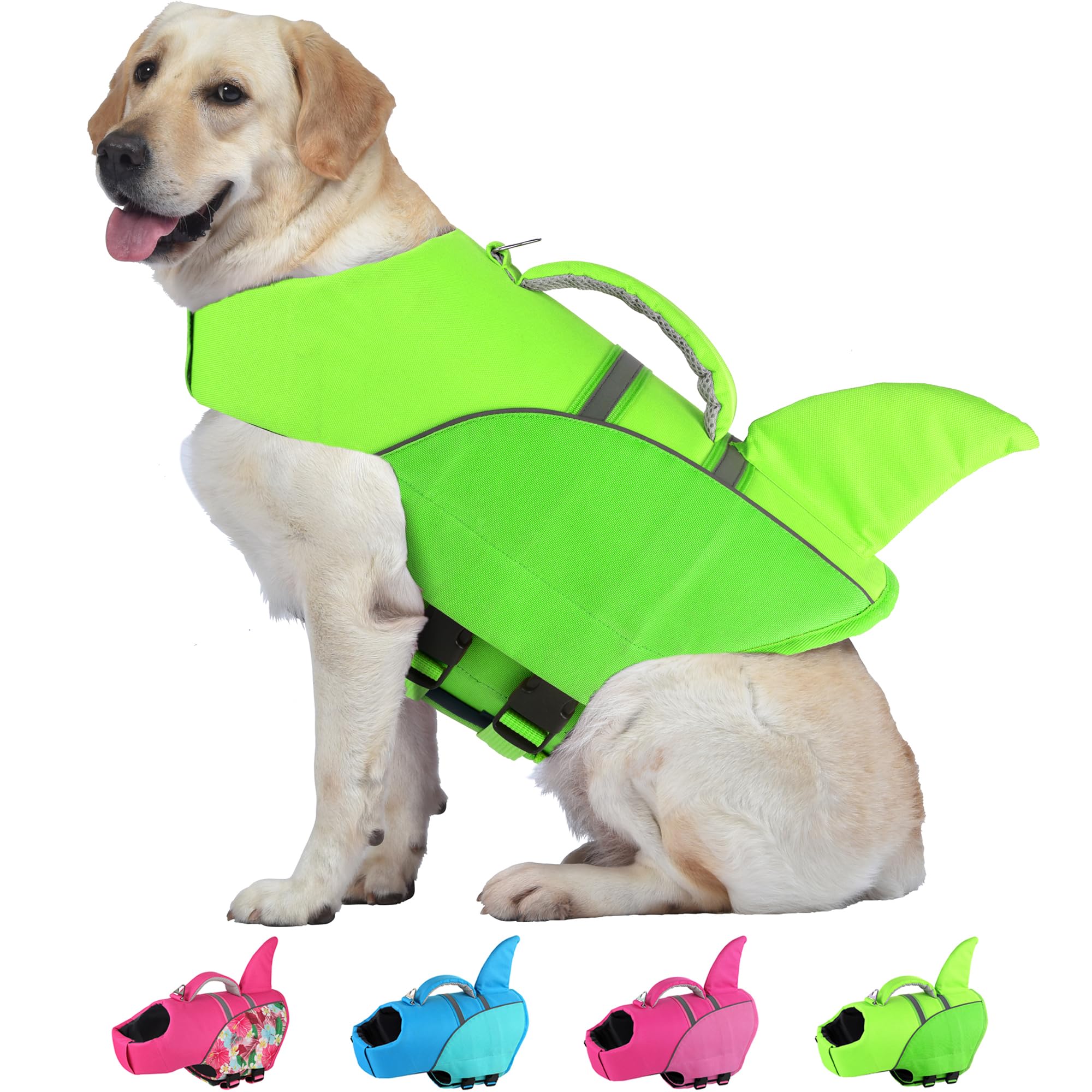 Yhomak Dog Life Jacket Shark, Reflective Dog Life Vest For Swimming Boating With Superior Buoyancy And Rescue Handle, Adjustable