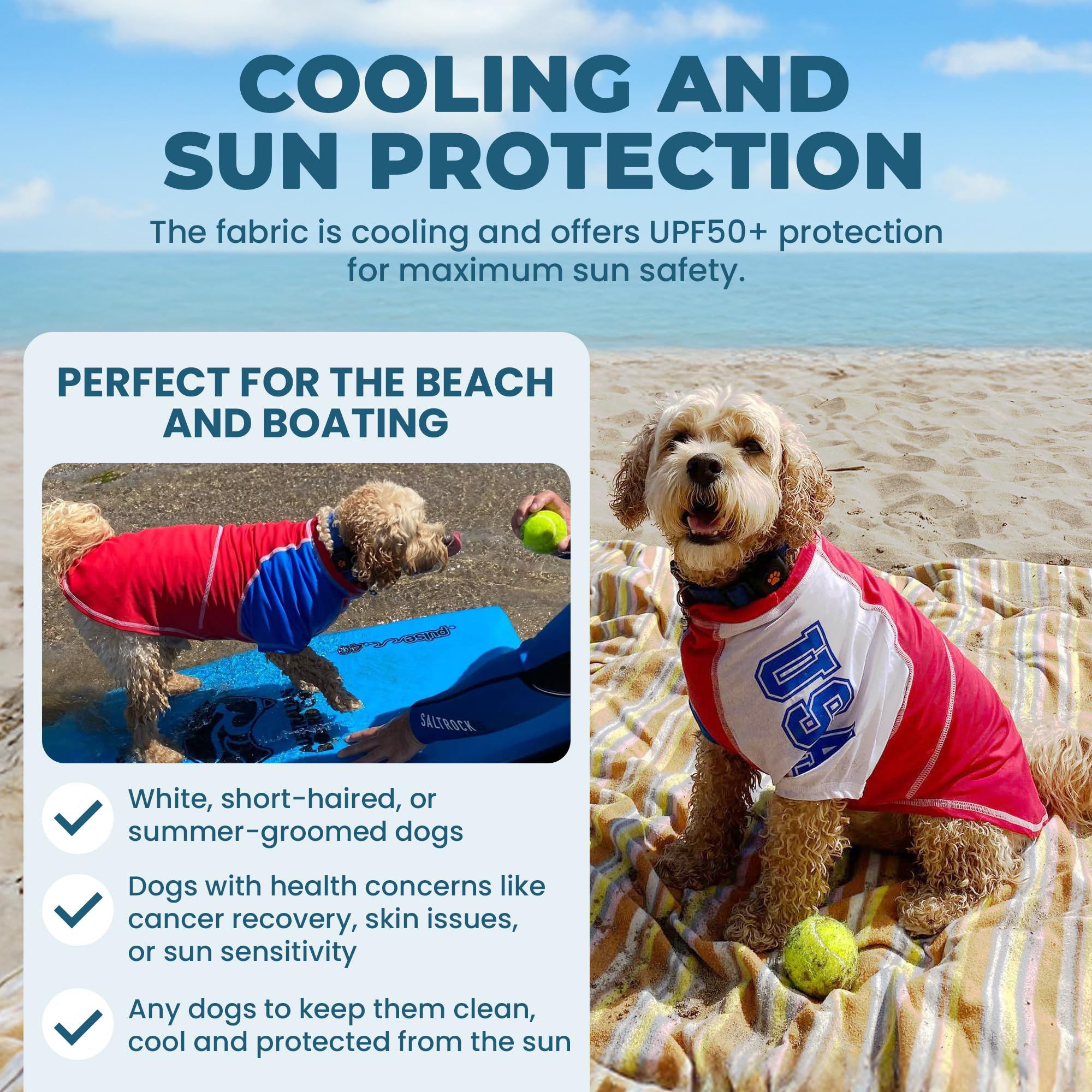 Louie De Coton Made In Usa Quality Cooling Upf50+ Sun Shirts For Dogs, Max Uv Protection From Sunburn, Light Weight, Breathable,