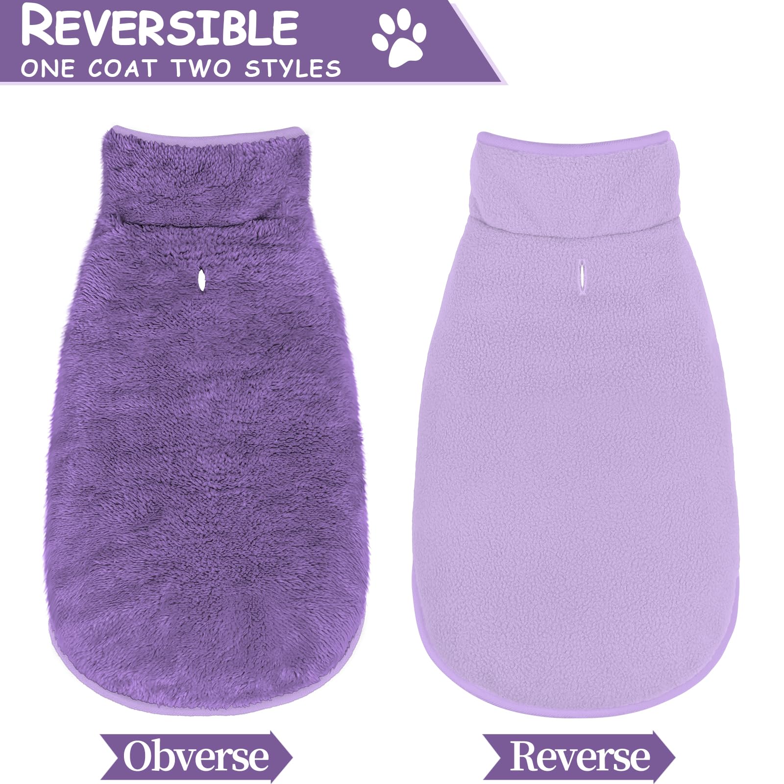 Malier Reversible Fleece Dog Coat, Windproof Warm Snow Jacket Vest For Small To Large Dogs (Purple, X-Small)