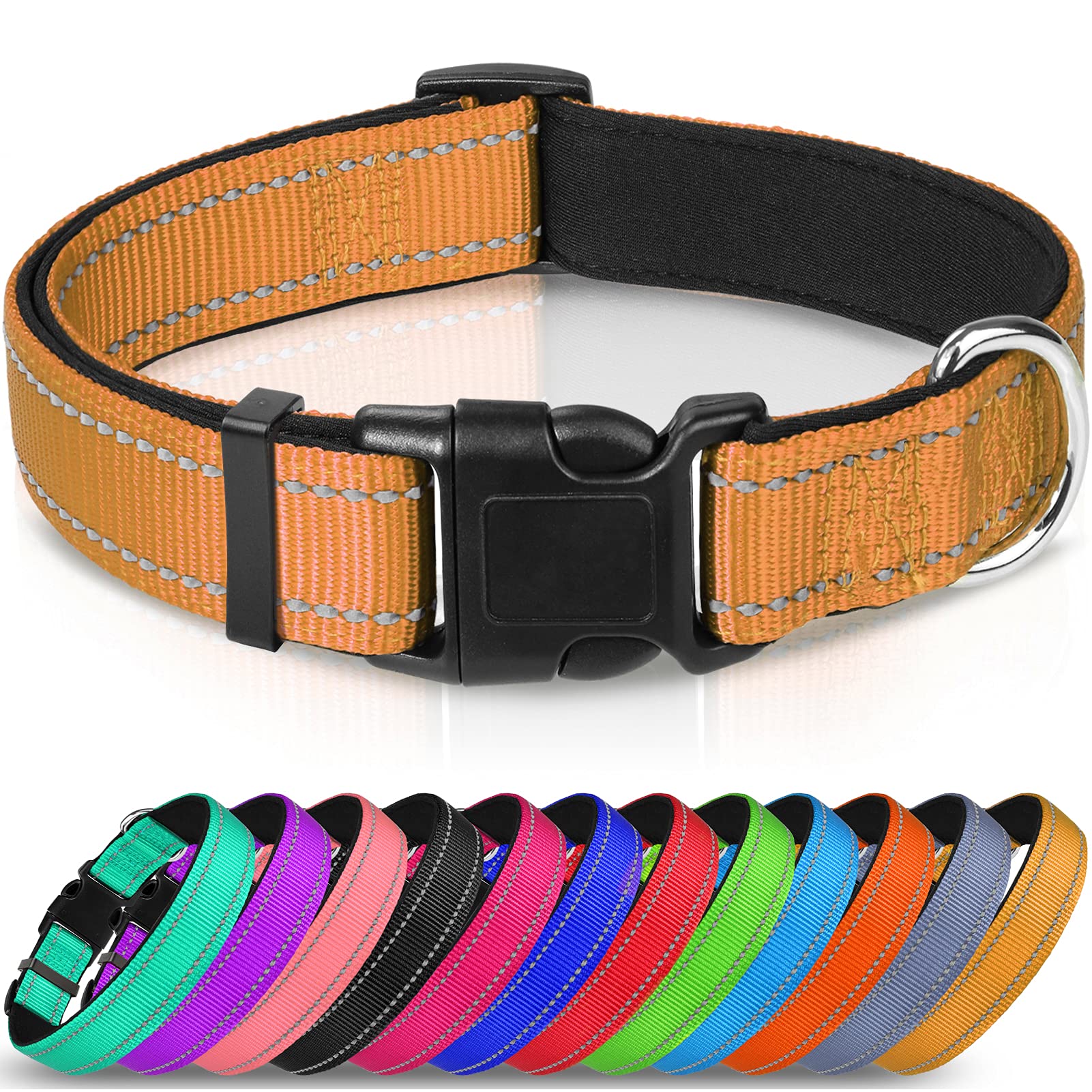 Joytale Reflective Dog Collar,Soft Neoprene Padded Breathable Nylon Pet Collar Adjustable For Extra Large Dogs,Tan,Xl