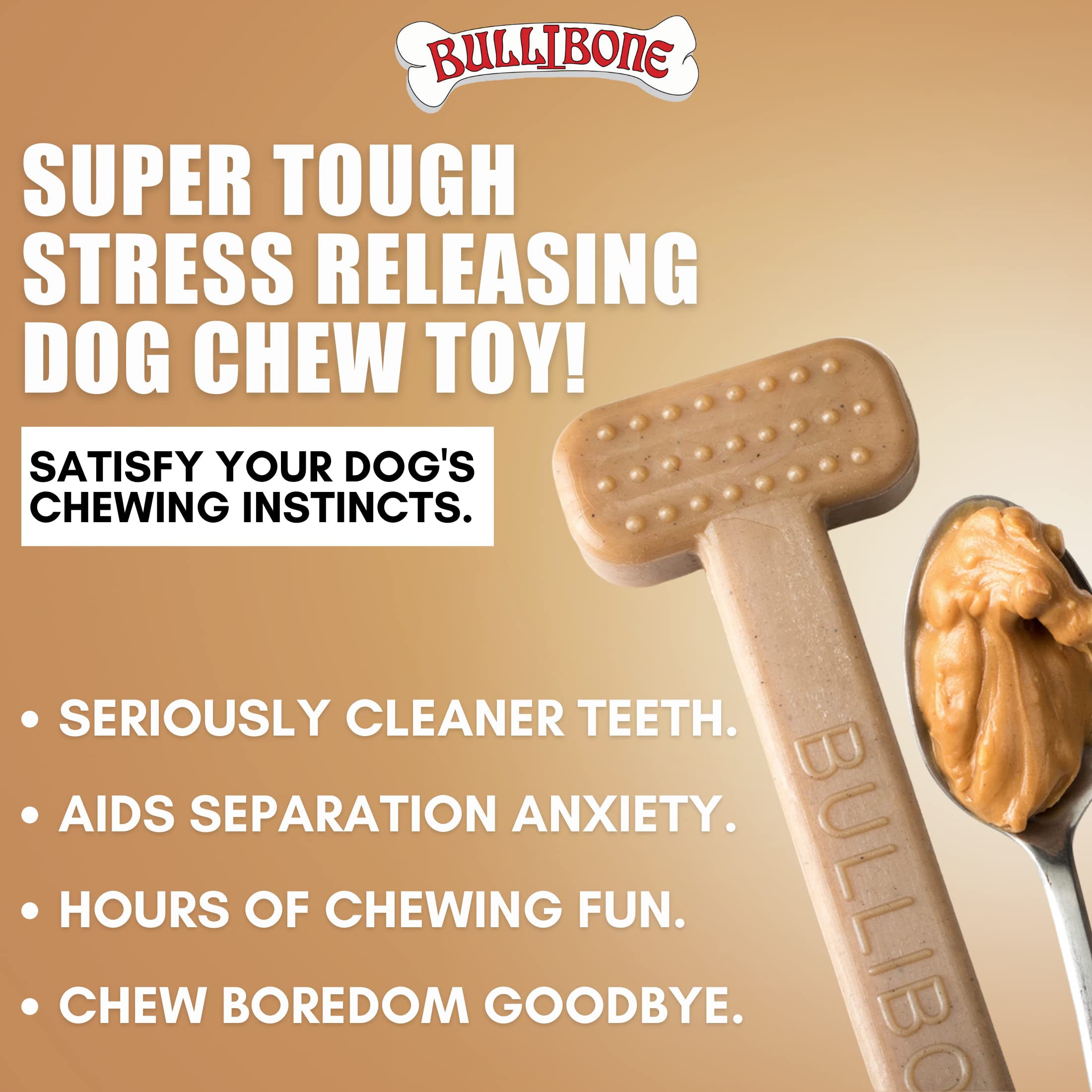 Bullibone Nylon Dog Chew Toy Nylon Bone - Improves Dental Hygiene, Easy To Grip Bottom, And Permeated With Flavor (Peanut Butter, Large - 3 Pack)