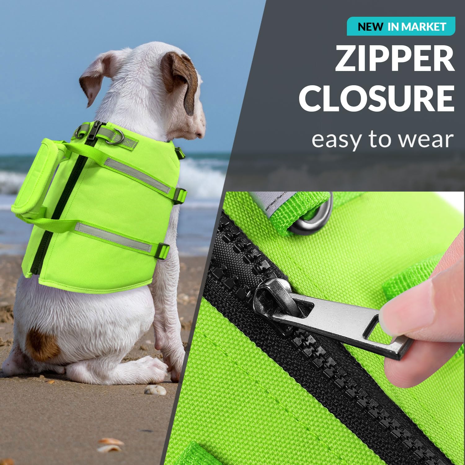Queenmore Dog Life Jacket,Dog Life Vest For Swimming,Medium Dog Swim Vest,Lightweigth Adjustable Reflective Puppy Pet Float Life