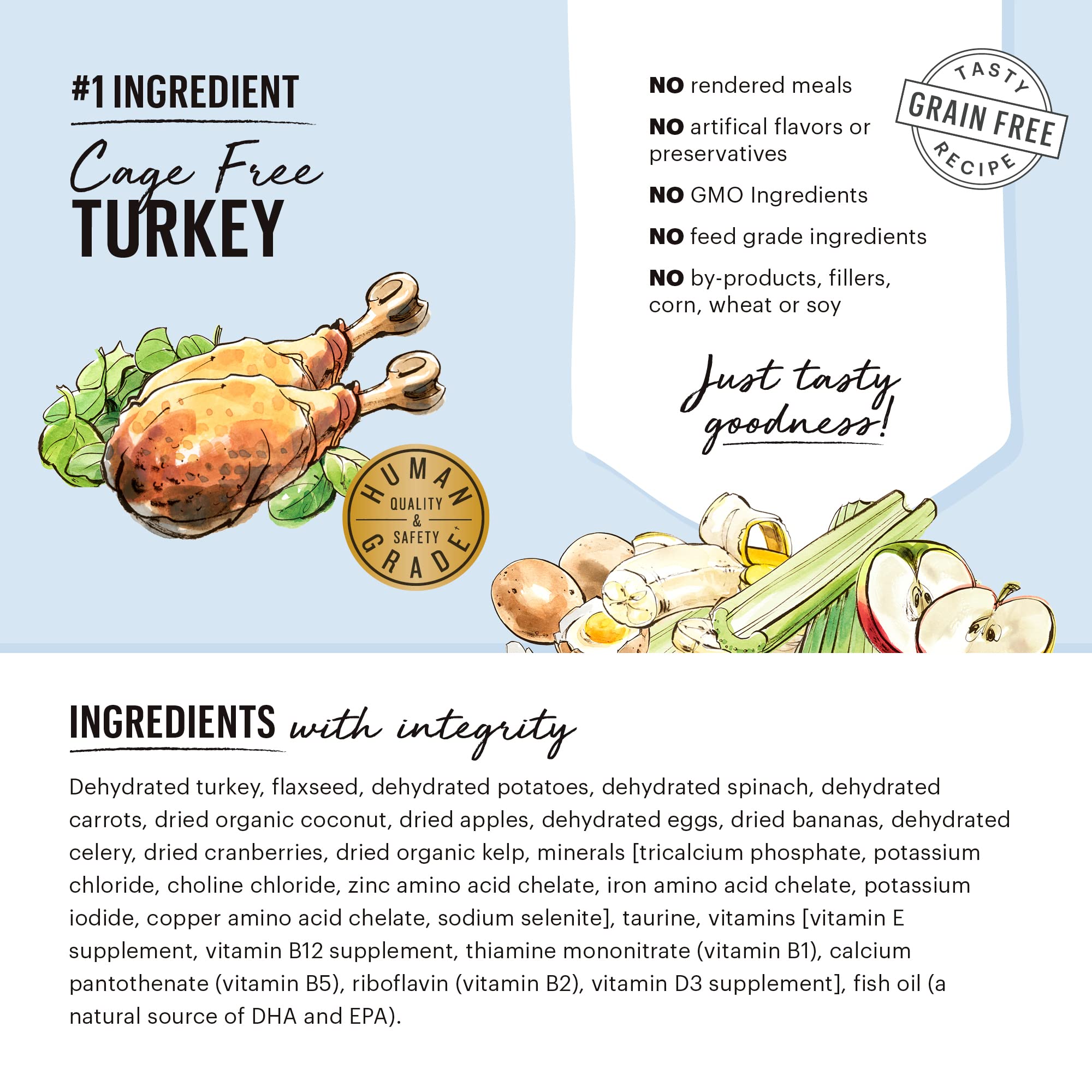 The Honest Kitchen Human Grade Dehydrated Grain Free Dog Food - Complete Meal or Dog Food Topper - Turkey 2 lb (makes 8 lbs)