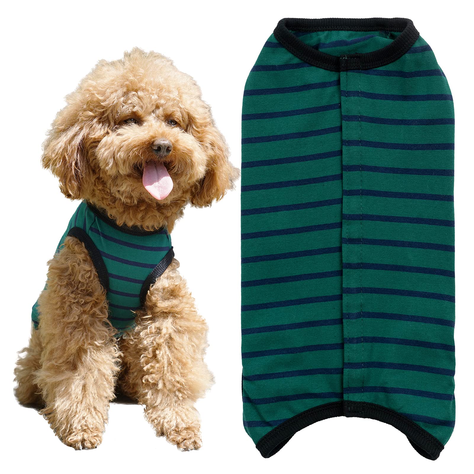 Dog’S Recovery Suit Post Surgery Shirt For Puppy, Wound Protective Clothes For Little Animals(Green Black Stripe-Xxs)