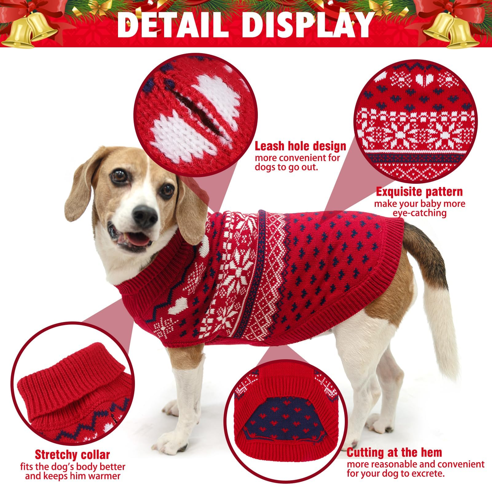 Scenereal Dog Sweaters For Small Medium Large Dogs, Warm Dog Christmas Sweater, Turtleneck Pullover For Xmas Winter Holiday, Sno