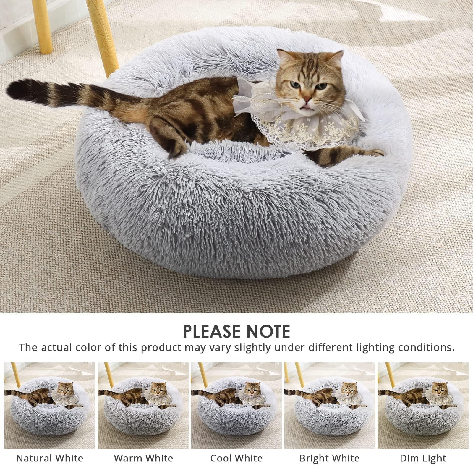 Jollyvogue Dog Bed, Calming Anti-Anxiety Large Dog Bed, Fluffy Donut Cushion For Medium And Large Pets (27'/30'/36')