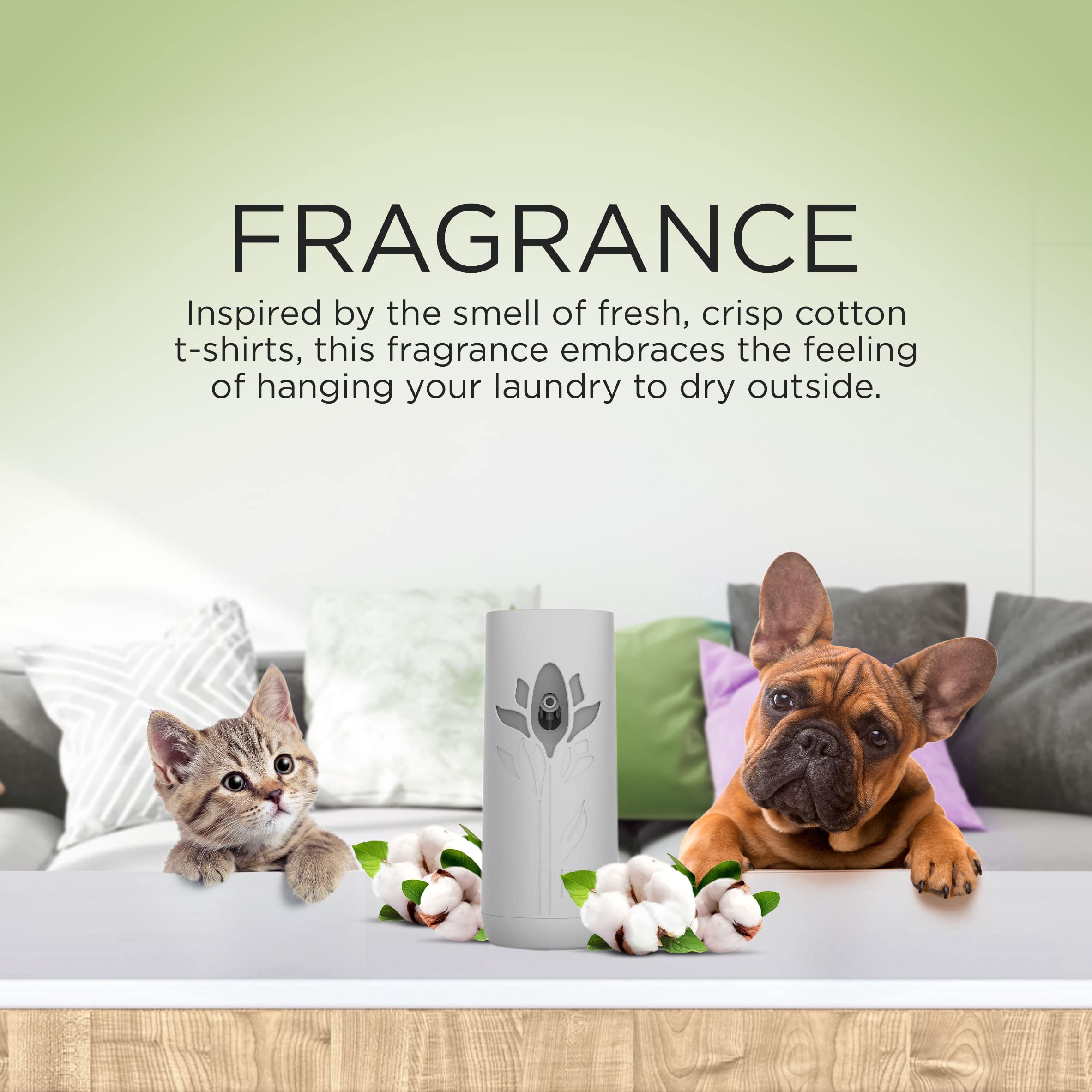Air Wick Automatic Spray Pet Expert Starter Kit, Fresh Cotton, 5.89 Fl Oz, Red, Model 6233803296, Essential Oils Air Freshener