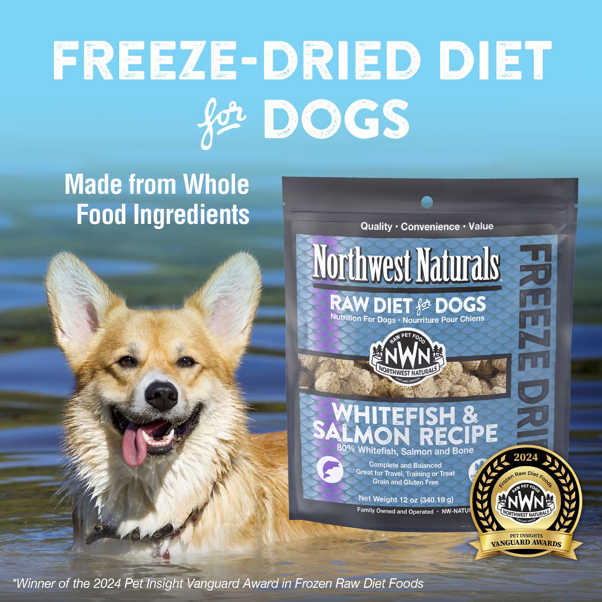 Northwest Naturals Freeze-Dried Whitefish & Salmon Dog Food - Bite-Sized Nuggets - Grain-Free, High-Protein, Raw Diet, Human-Gra