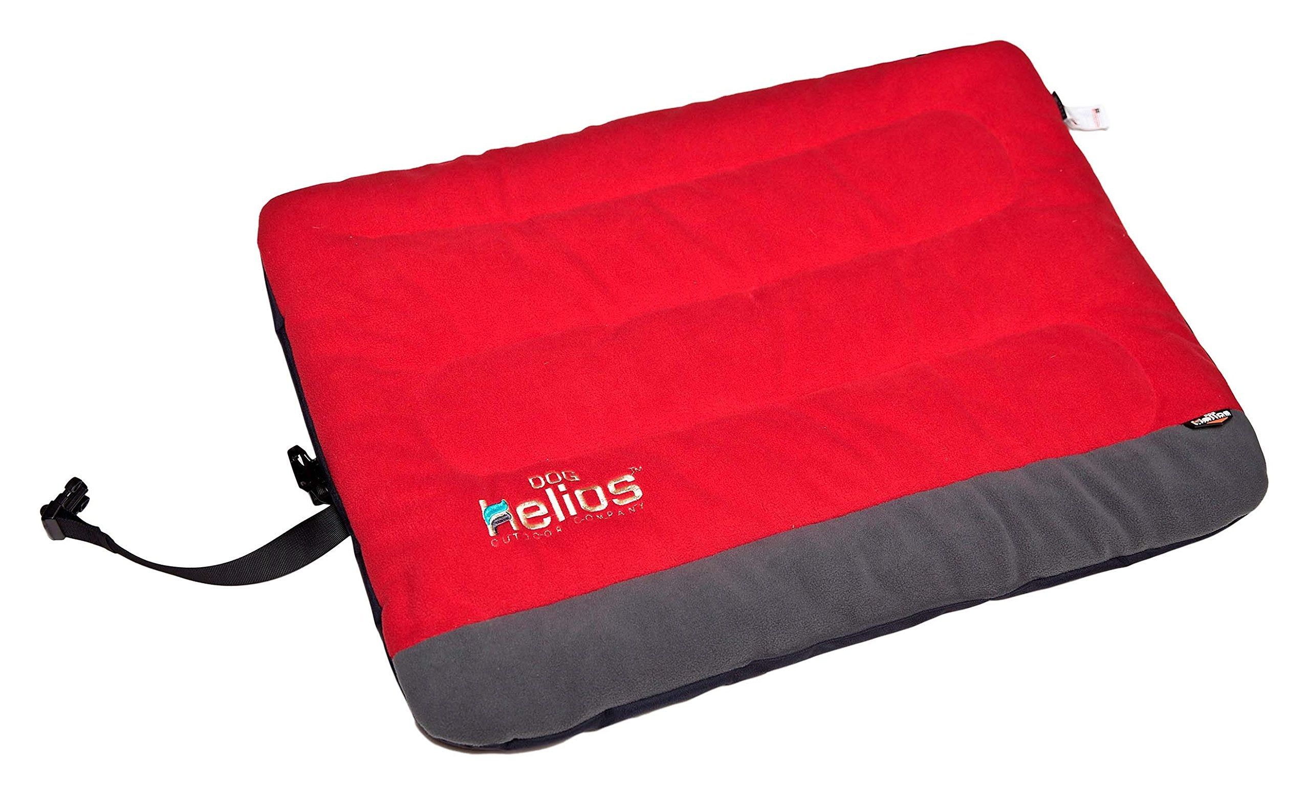 DOGHELIOS 'Combat-Terrain' Cordura-Nyco Reversible Nylon and Polar Fleece Travel Camping Folding Pet Dog Bed Mat, Medium, Red, Grey