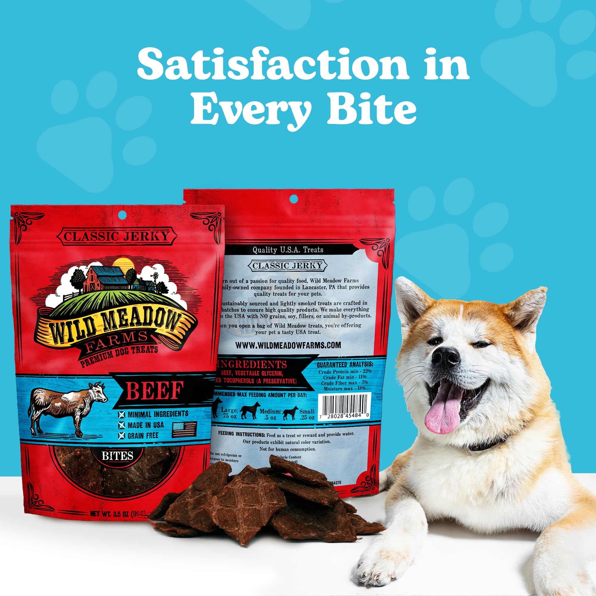 Wild Meadow Farms - Classic Beef Bites, Soft Jerky Treats for Dogs, Grain-Free & All-Natural, Ideal for Training, Portioning, an