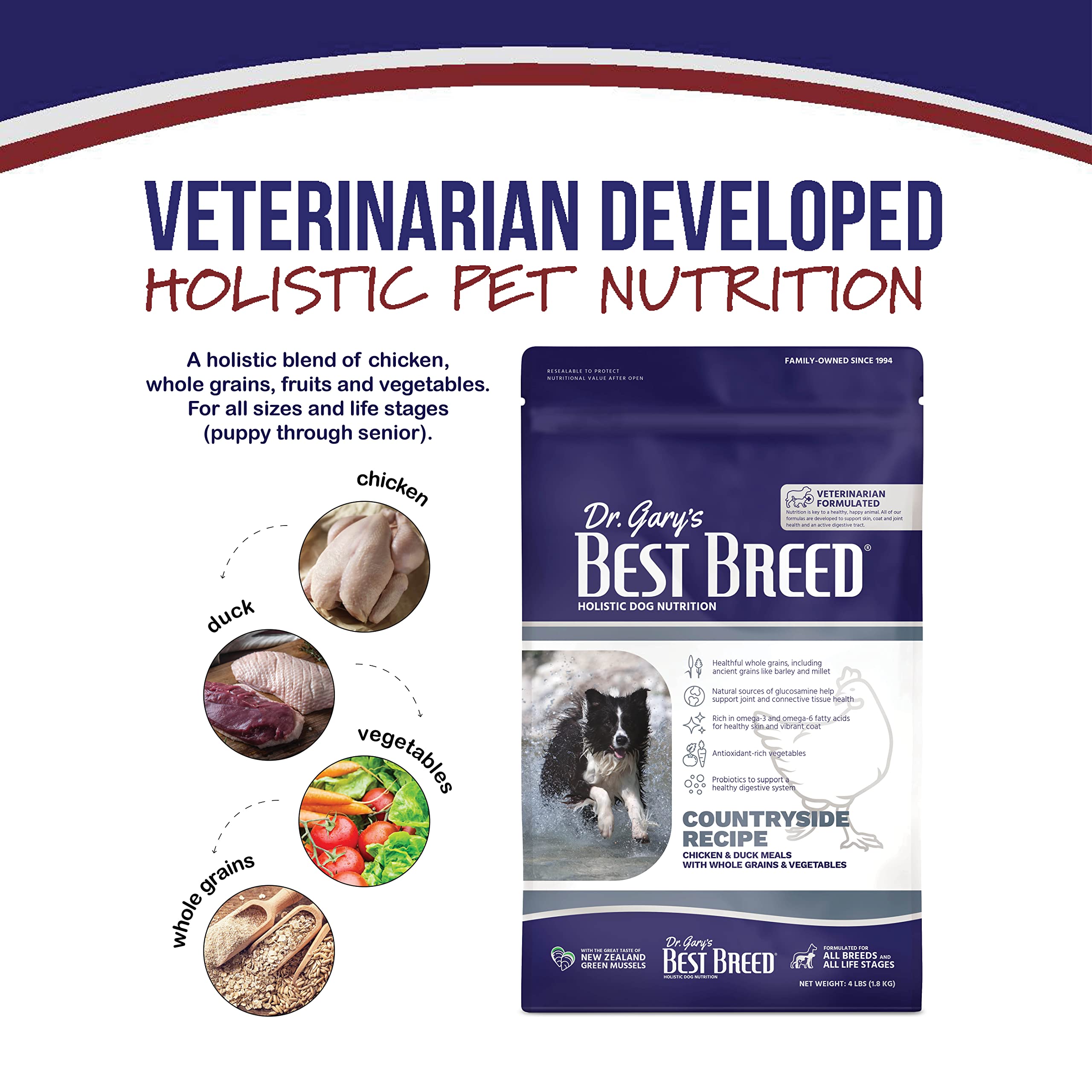 Best Breed Dr. Garys Countryside Recipe Slow-Cooked in USA, Natural Dry Dog Food for All Breeds and Sizes, 4lbs.