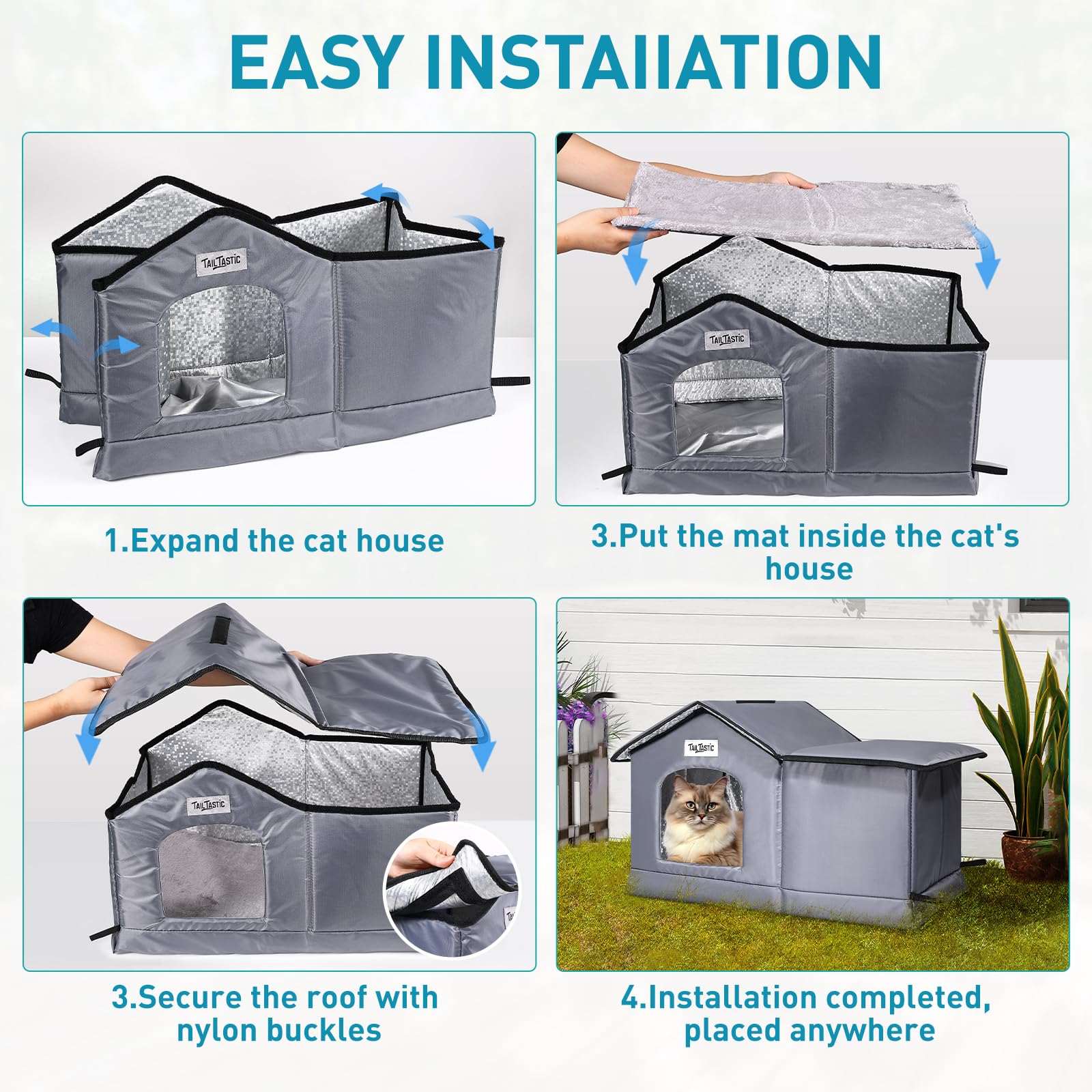 Tailtastic Weatherproof & Insulated Outdoor Cat House - Seamless Base Stays Dry,Easy Assembly, Warm Shelter for Community/Outdoo