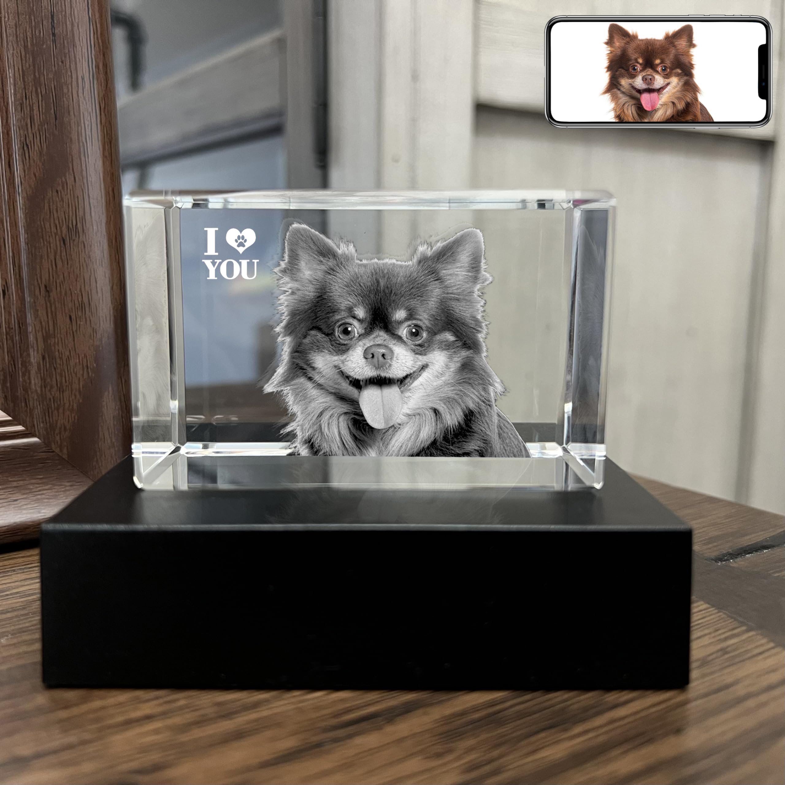 Pd 3Dpixdance 3D Crystal Photo, Personalized Dog, Cat Memorial Gifts For Pet Owners. Gift Box Included, Customized Laser Etched 
