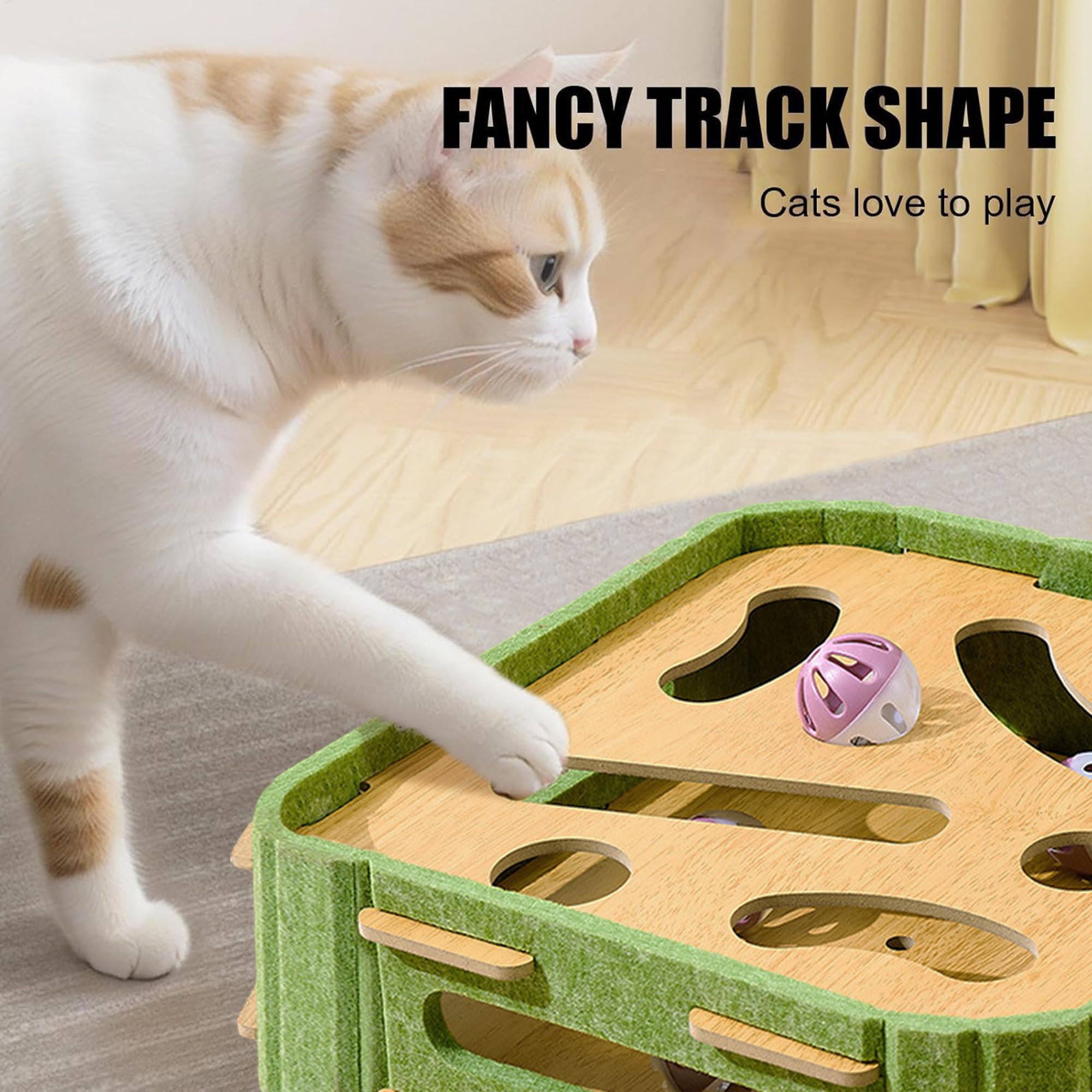 Cat Puzzle Toys Interactive Cat Dancer For Indoor Cats Teasing Box With Squeaky Toys And Scratching Felt,Kitten Track Ball Toy F