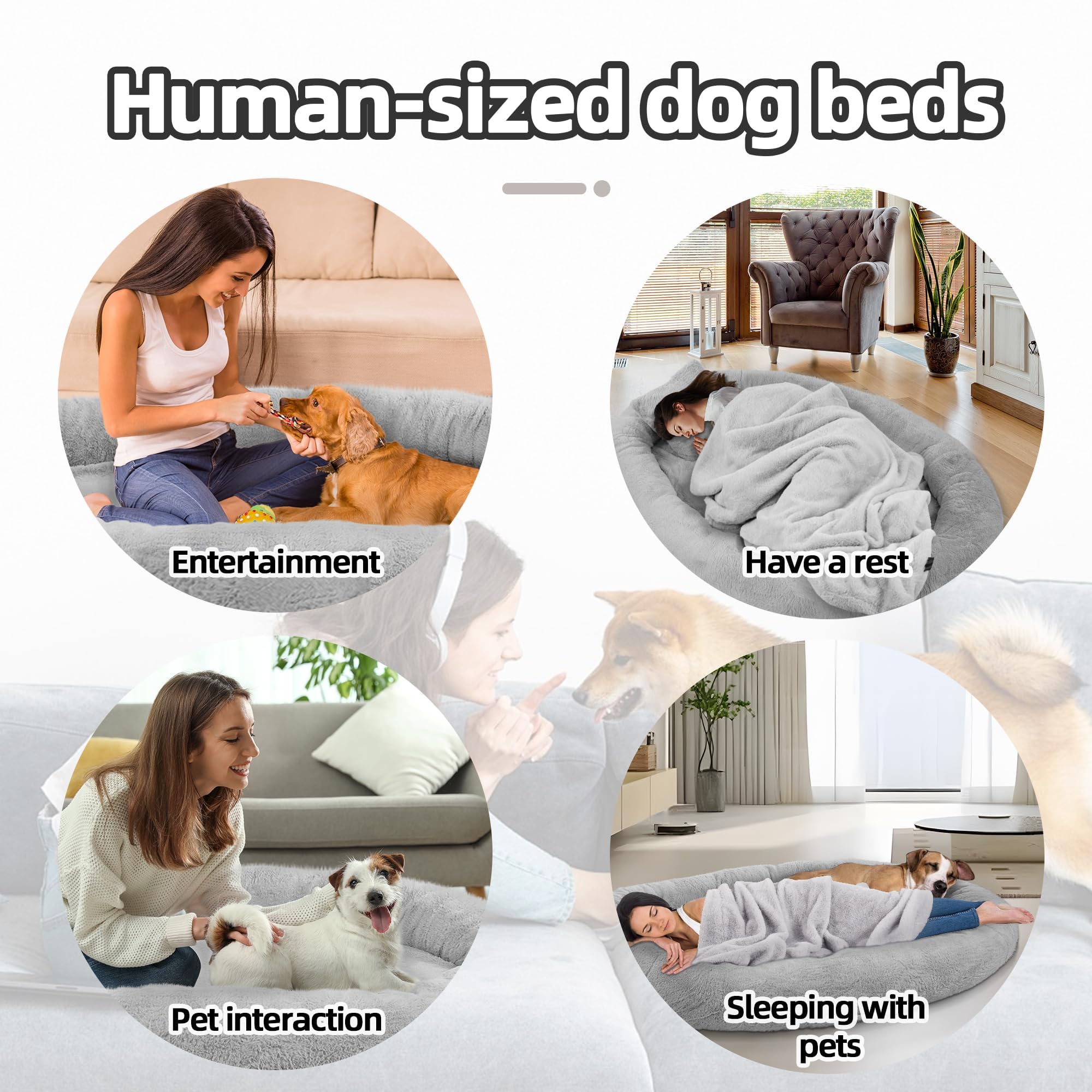 Elevon Premium Pet Bed for Large Dogs, 71x47x12 Extra Large Size Pet Bed with Soft Blanket & Plump Pillow, Durable Washable Faux
