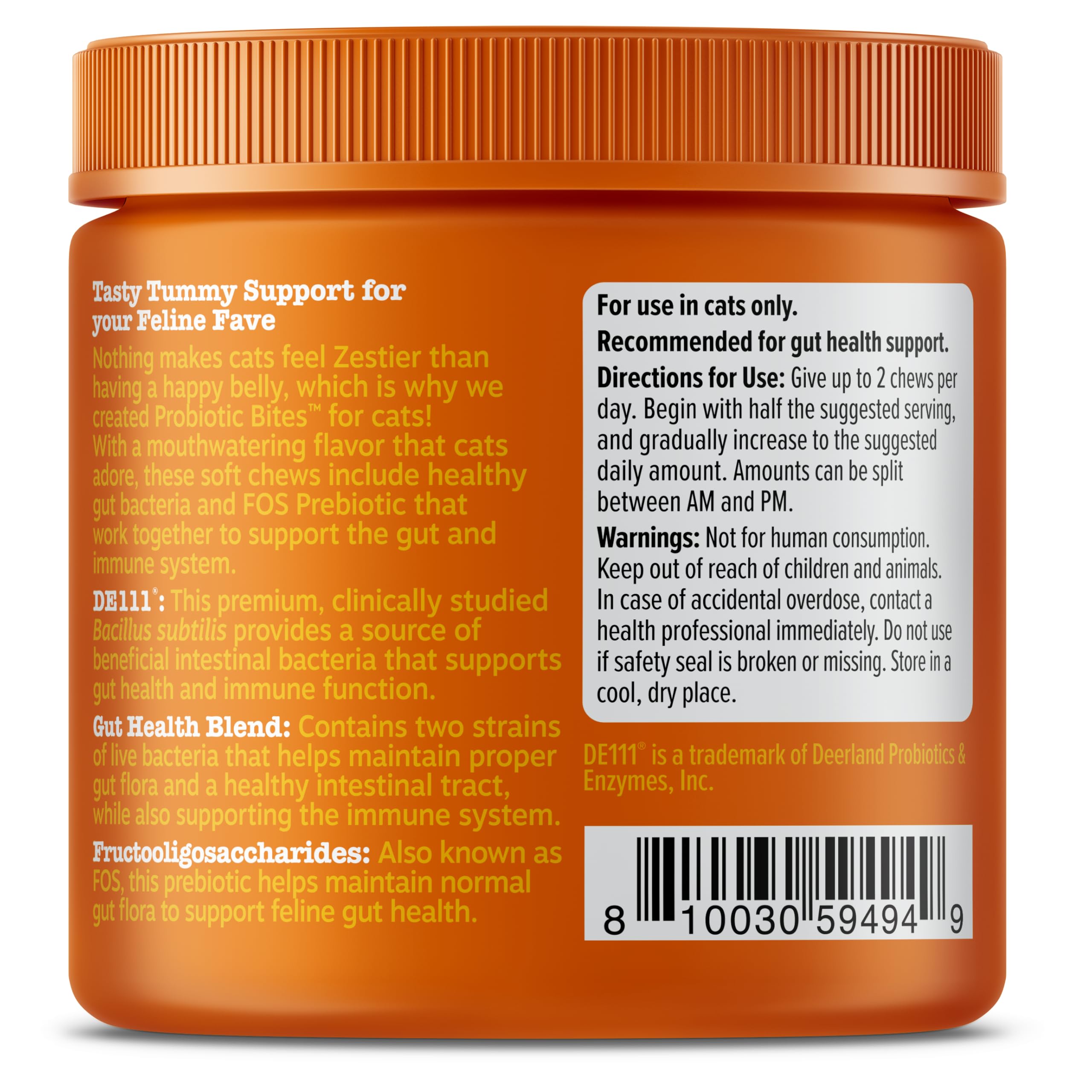Zesty Paws Probiotic Bites for Cats - Gut Flora & Immune System Support - Cat Supplement with DE111 Bacillus subtilis - Pet Soft